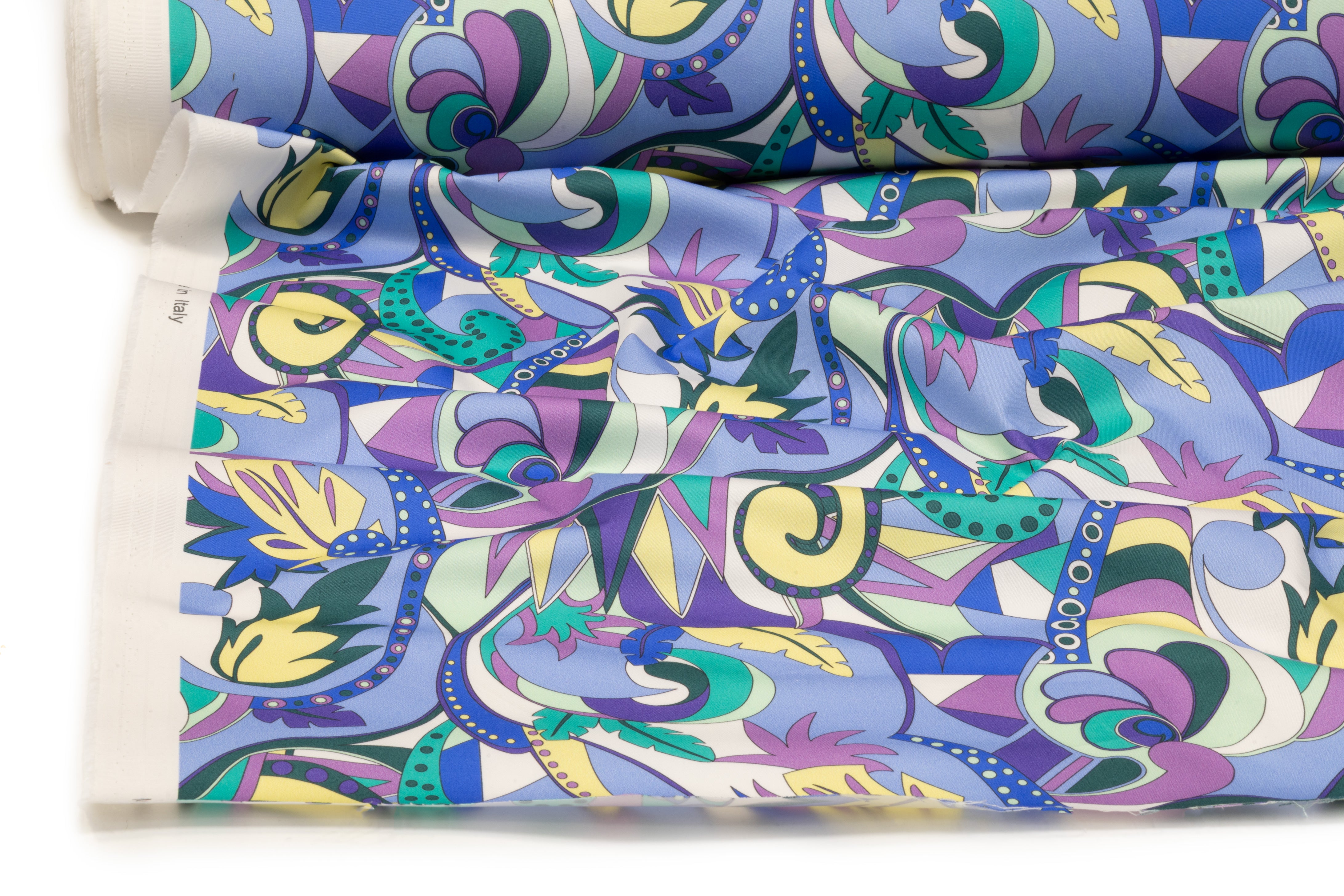 Abstract Paisley Floral Italian Cotton Sateen - Blue / Green / Yellow / Purple