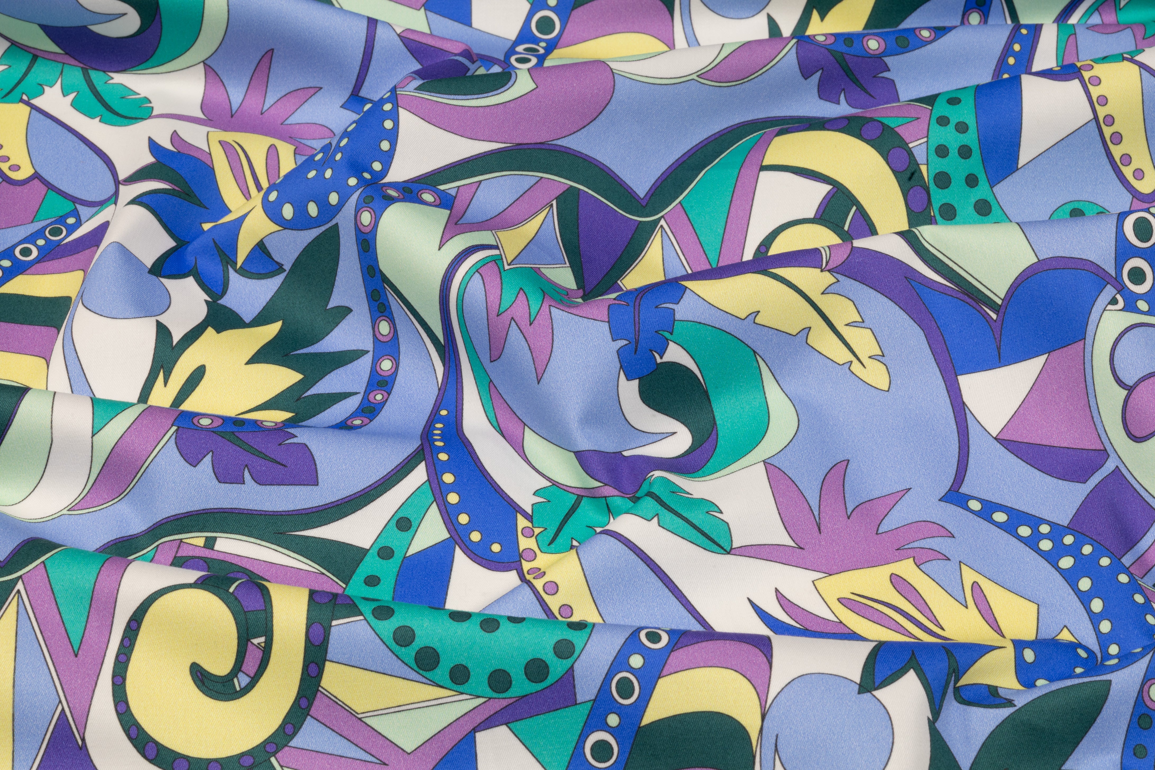 Abstract Paisley Floral Italian Cotton Sateen - Blue / Green / Yellow / Purple
