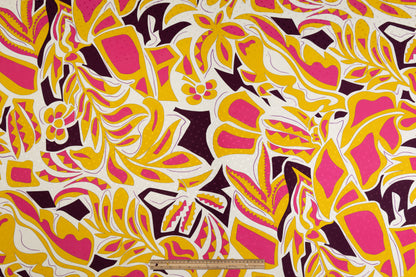Printed Italian Silk Jacquard - Yellow / Pink