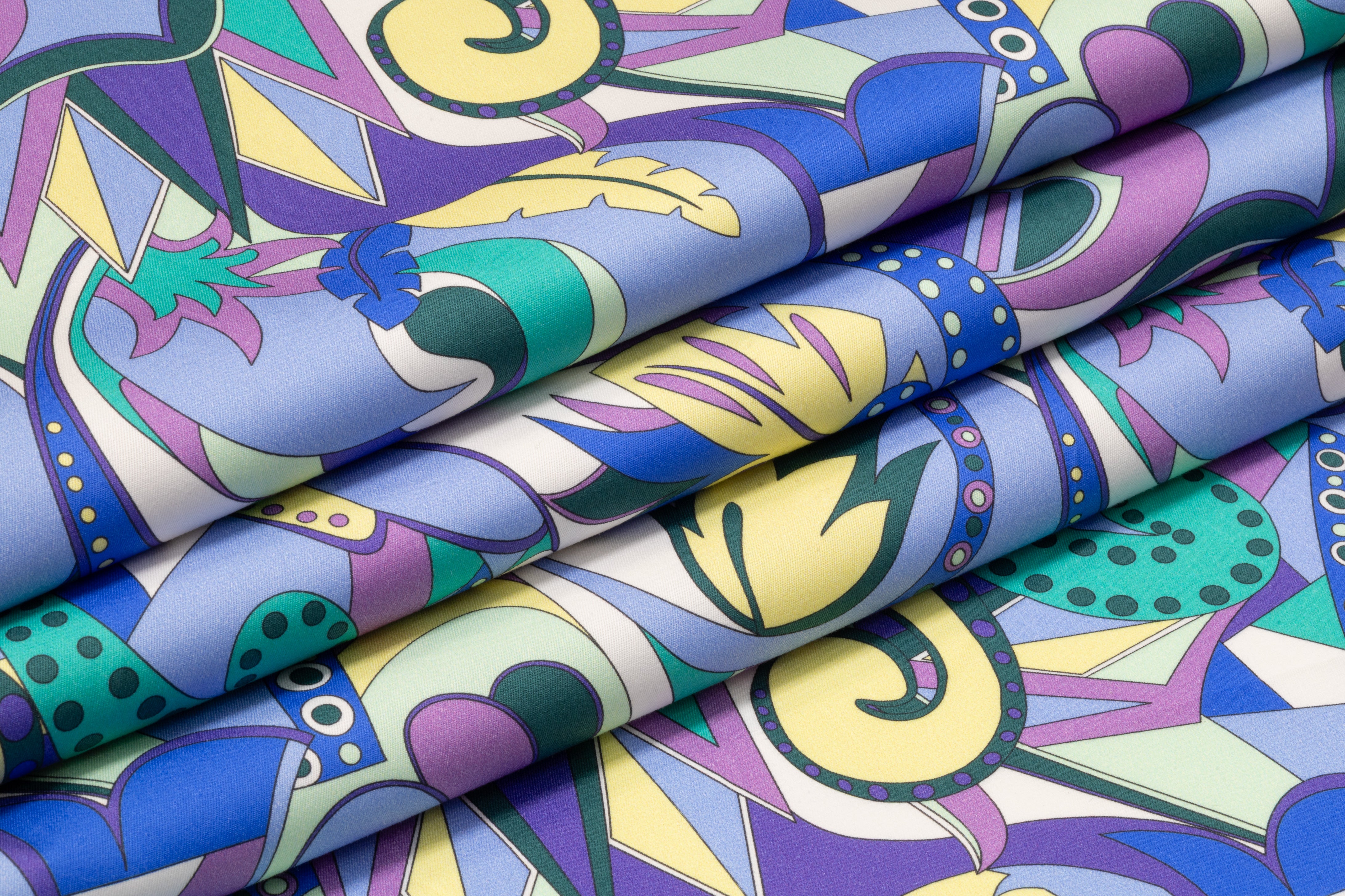 Abstract Paisley Floral Italian Cotton Sateen - Blue / Green / Yellow / Purple