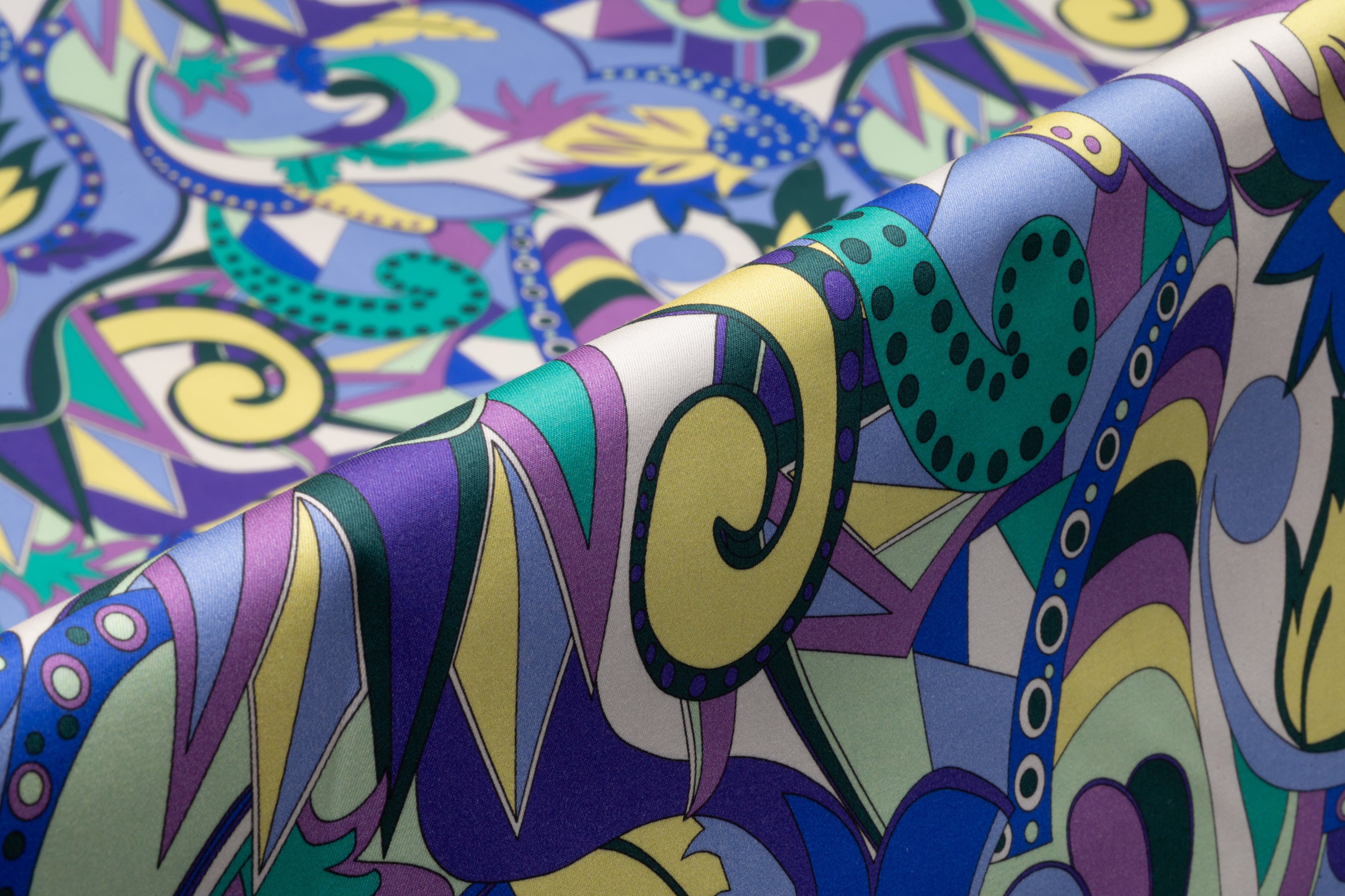 Abstract Paisley Floral Italian Cotton Sateen - Blue / Green / Yellow / Purple