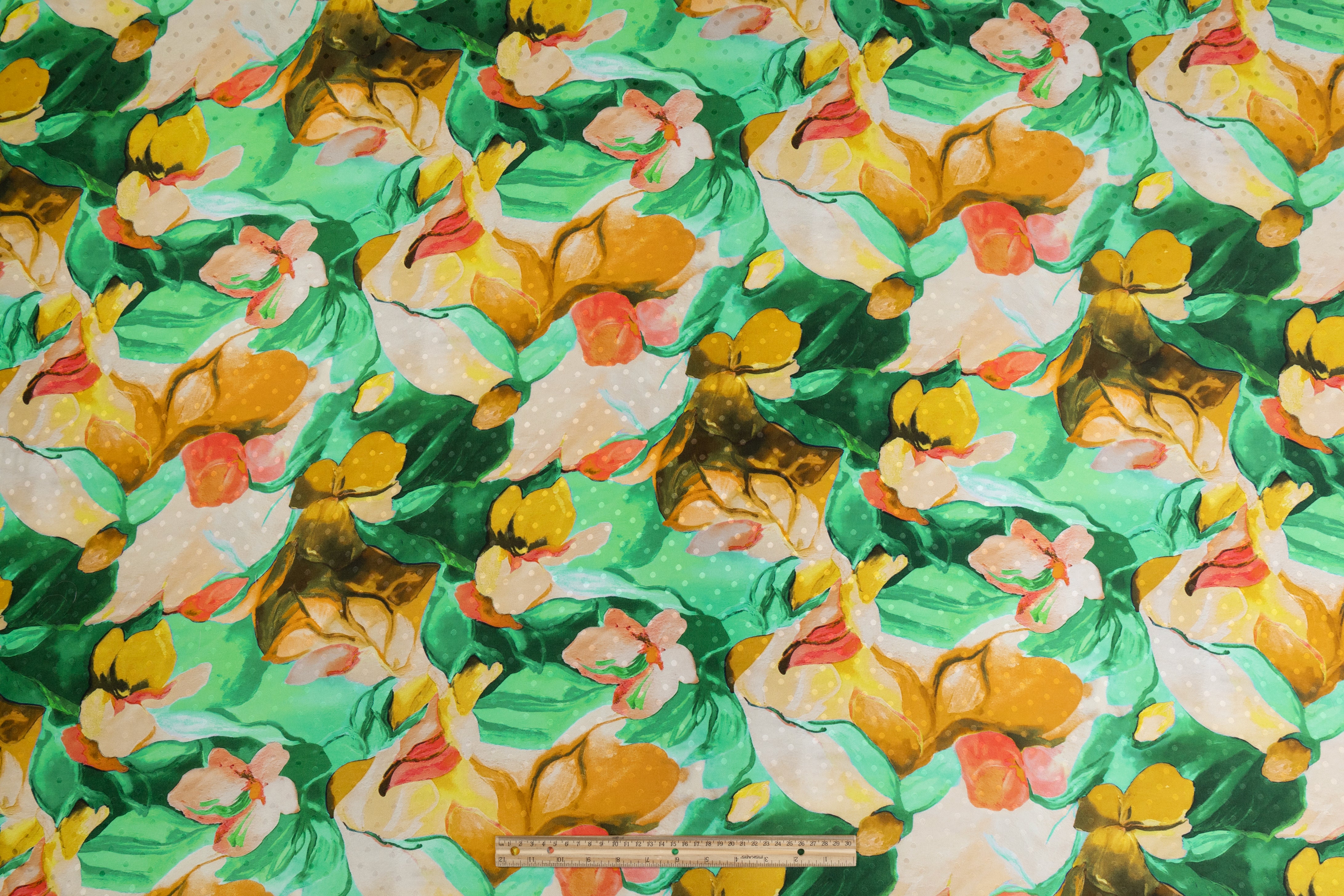 Watercolor Printed Italian Silk Jacquard - Green