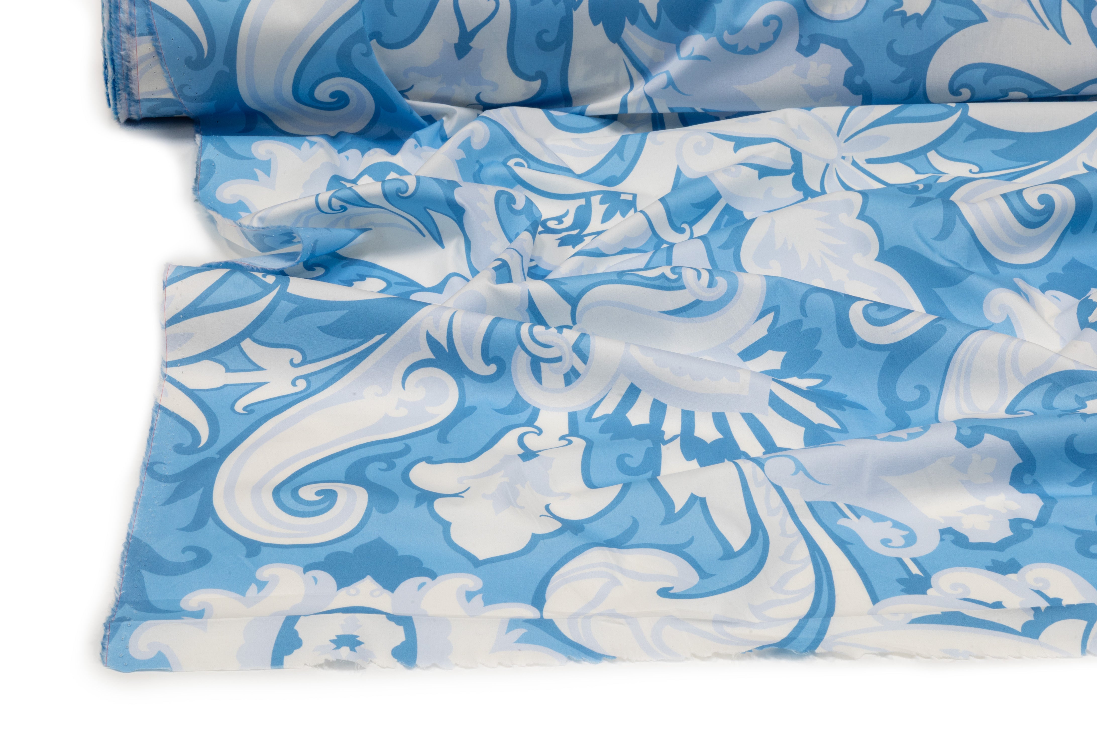 Paisley Floral Italian Cotton - Blue / White