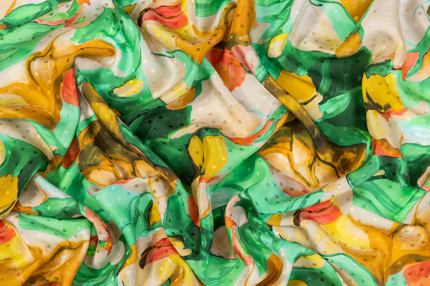 Watercolor Printed Italian Silk Jacquard - Green
