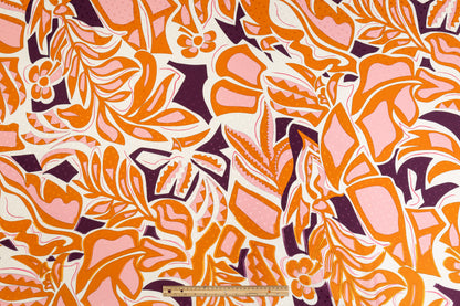 Printed Italian Silk Jacquard - Orange / Purple