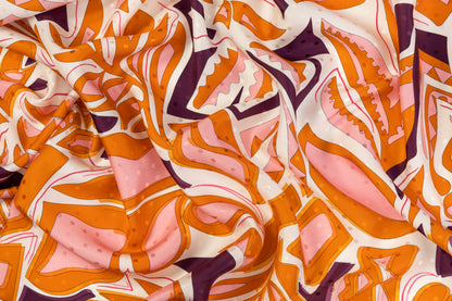 Printed Italian Silk Jacquard - Orange / Purple