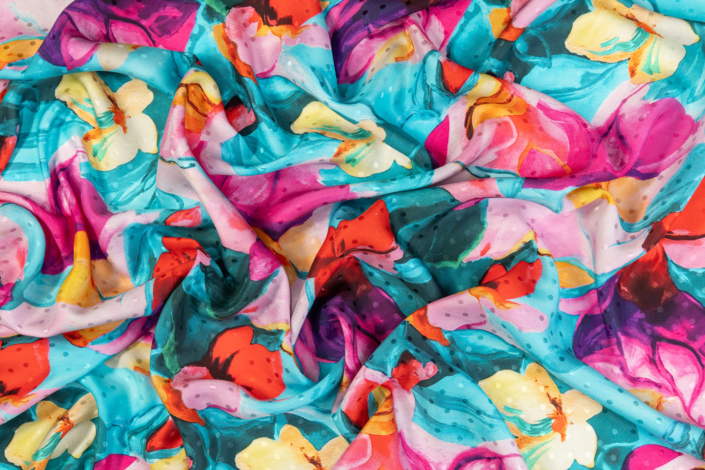 Watercolor Printed Italian Silk Jacquard - Blue