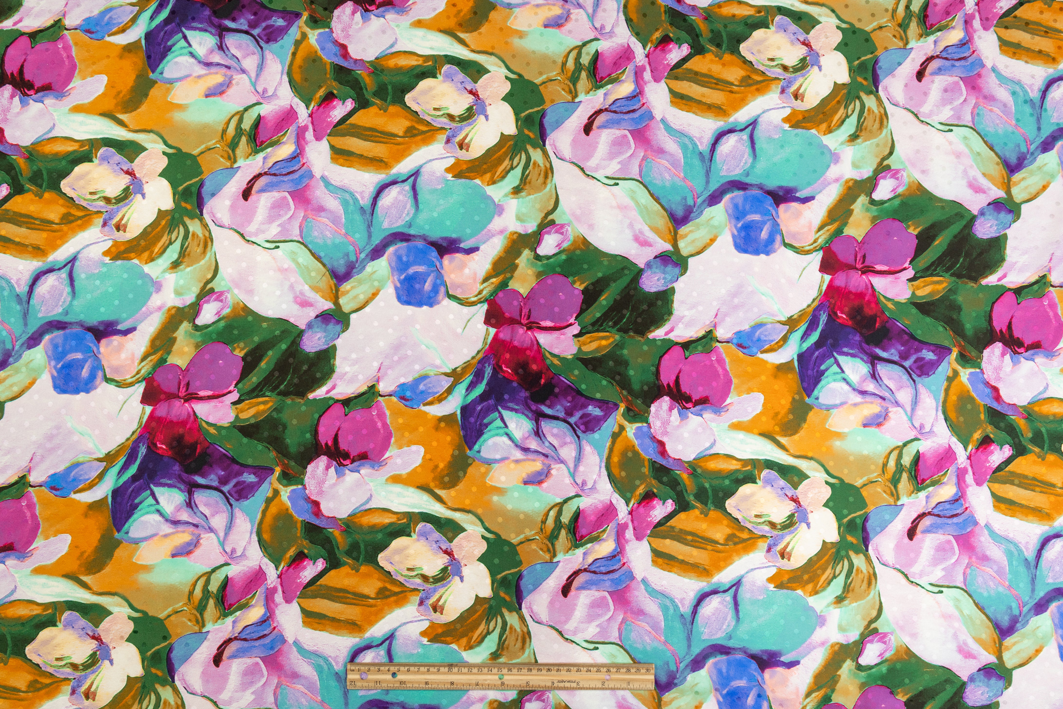 Watercolor Printed Italian Silk Jacquard - Multicolor