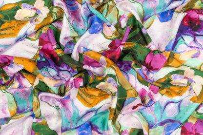 Watercolor Printed Italian Silk Jacquard - Multicolor