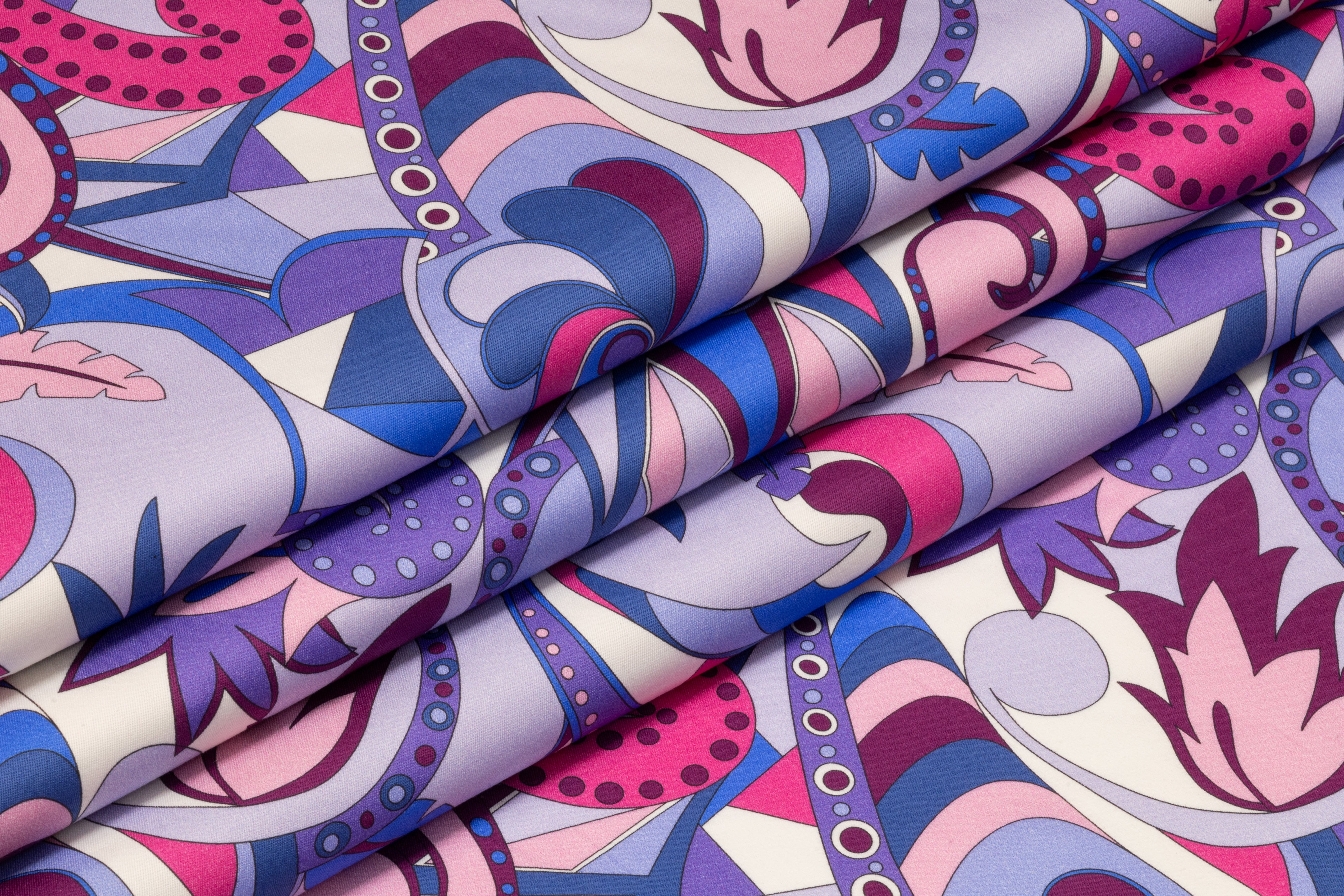 Abstract Paisley Floral Italian Cotton Sateen - Blue / Magenta / Lavender