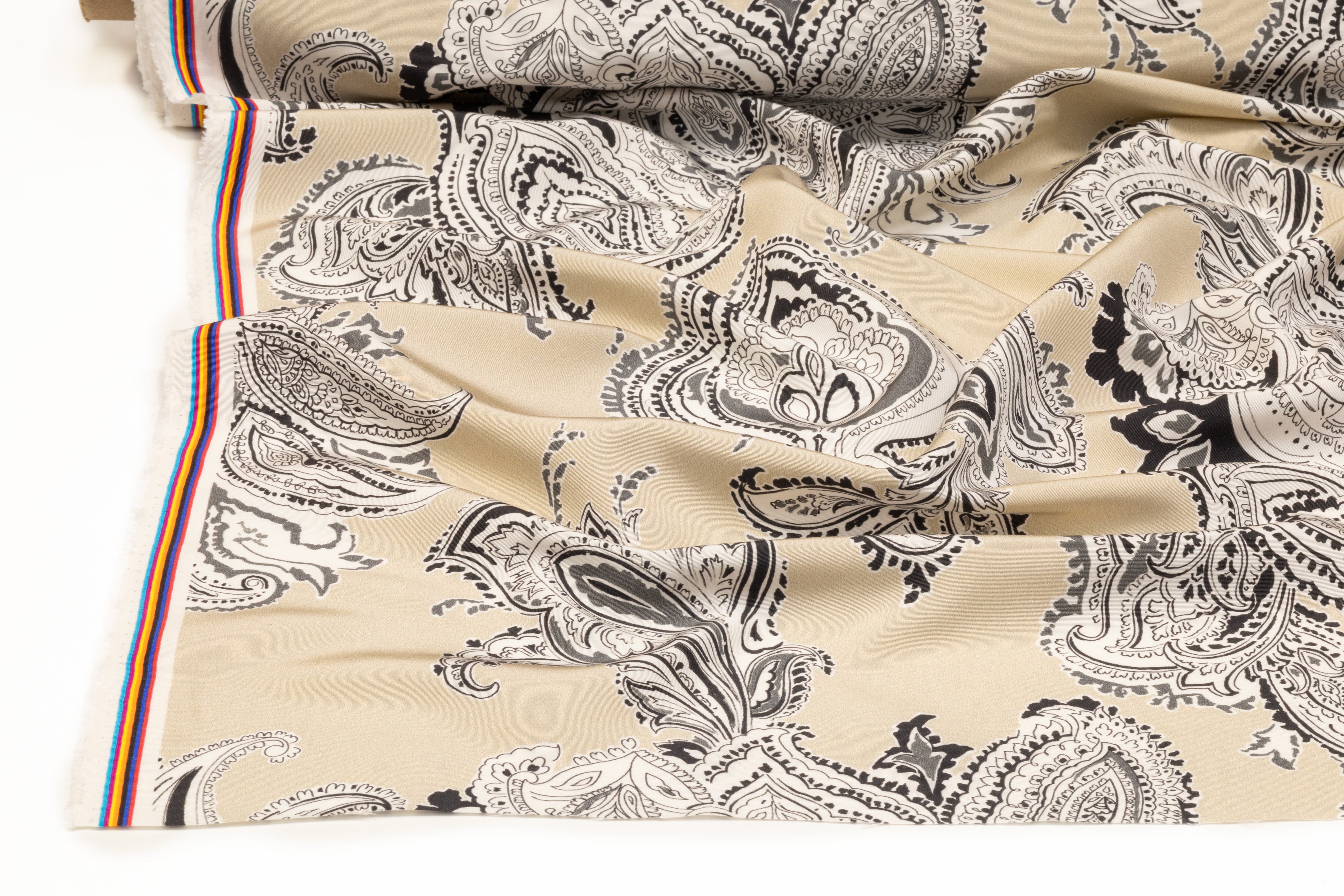 Paisley Italian Silk Faille - Beige