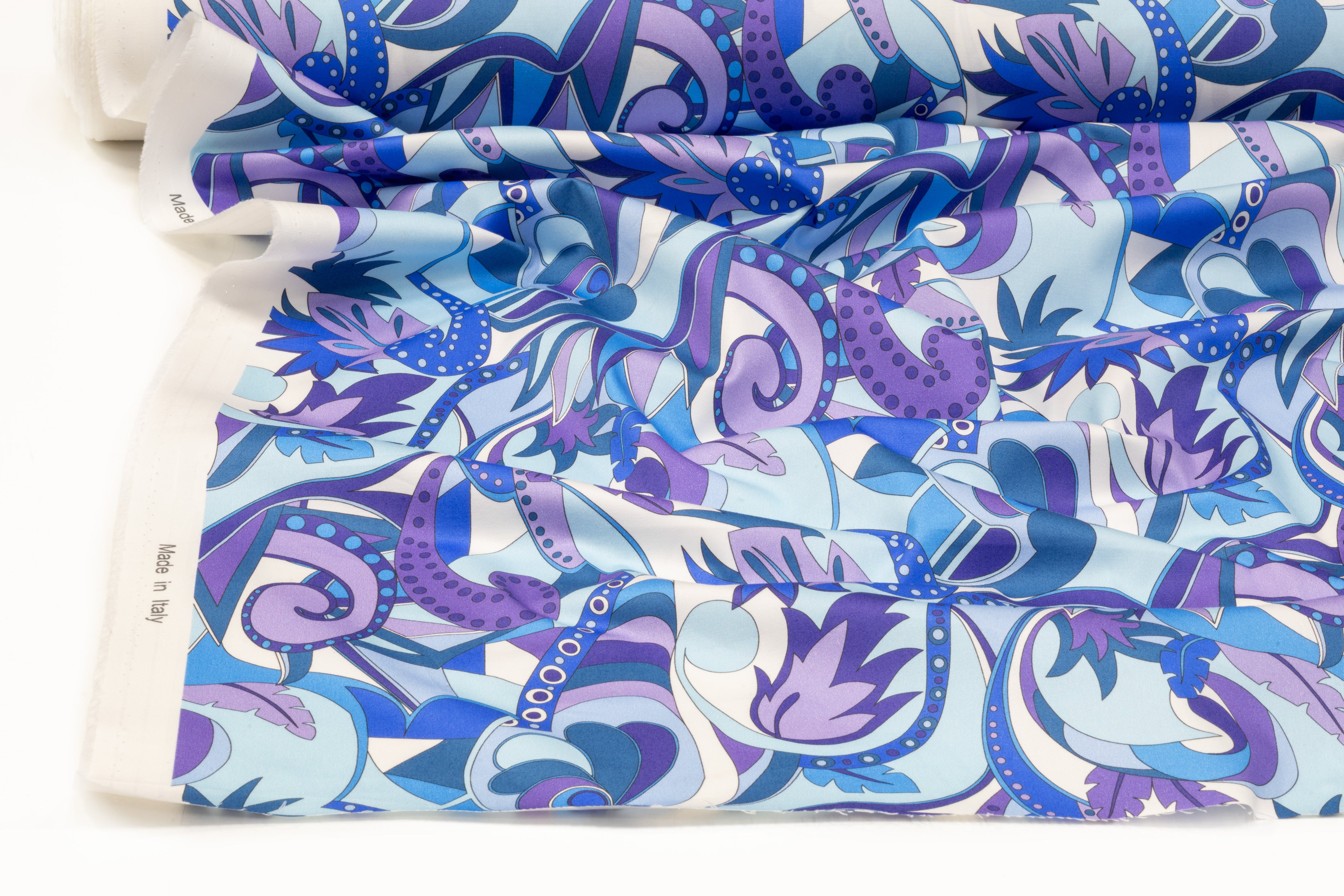 Abstract Paisley Floral Italian Cotton Sateen - Blue  / Purple