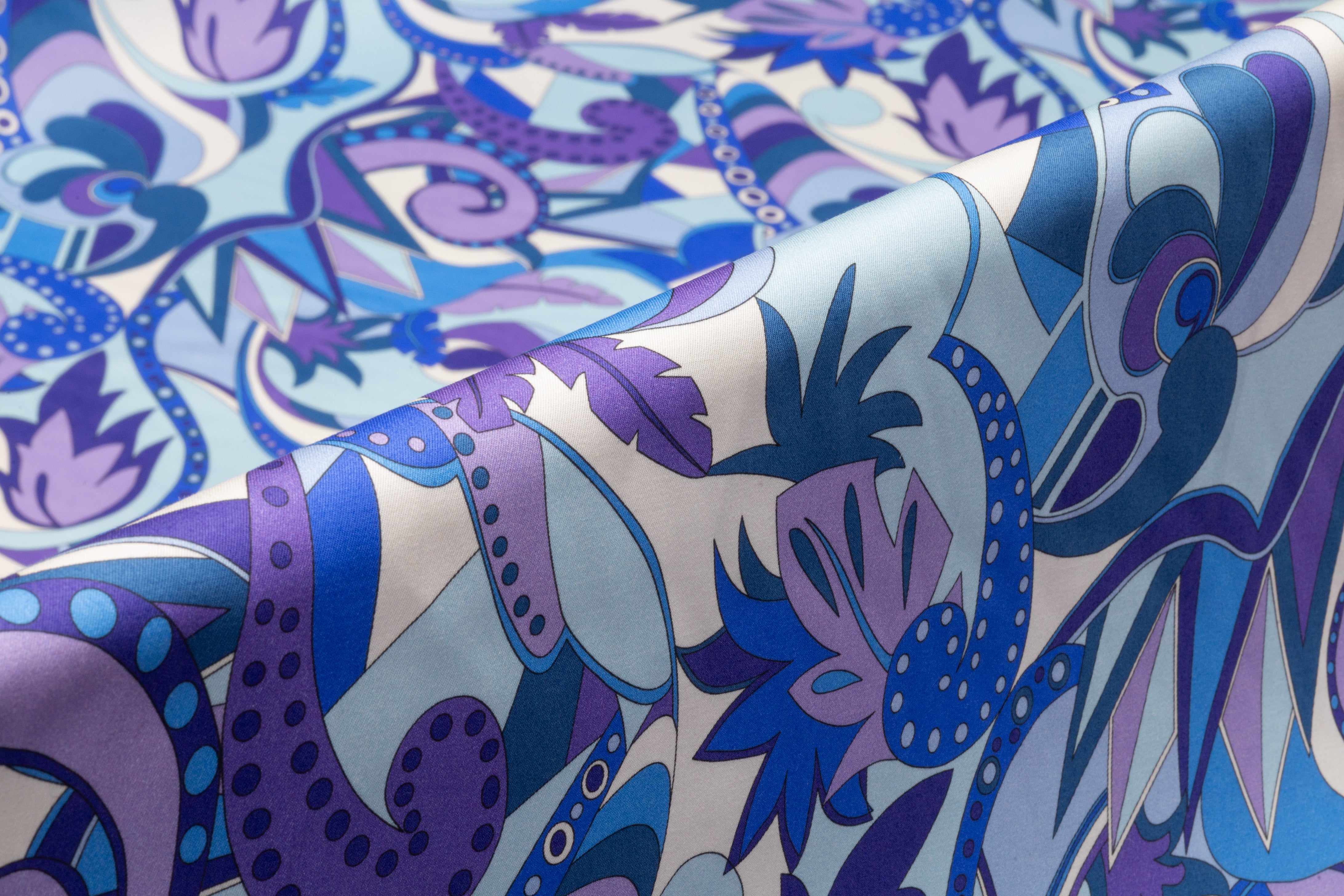 Abstract Paisley Floral Italian Cotton Sateen - Blue  / Purple