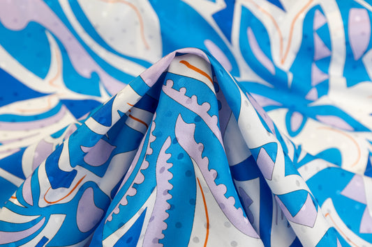 Printed Italian Silk Jacquard - Blue