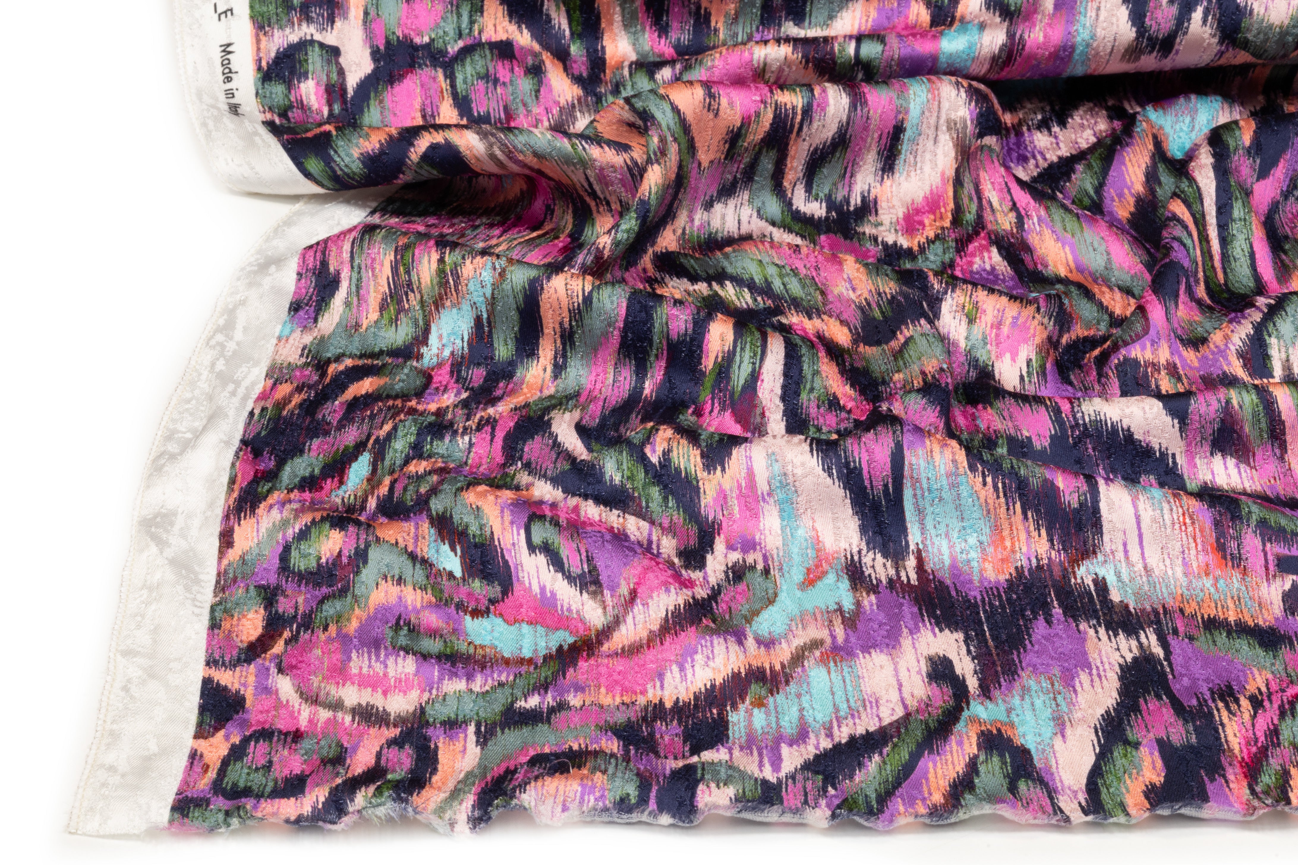 Abstract Printed Italian Viscose Jacquard - Pink / Coral / Navy / Green