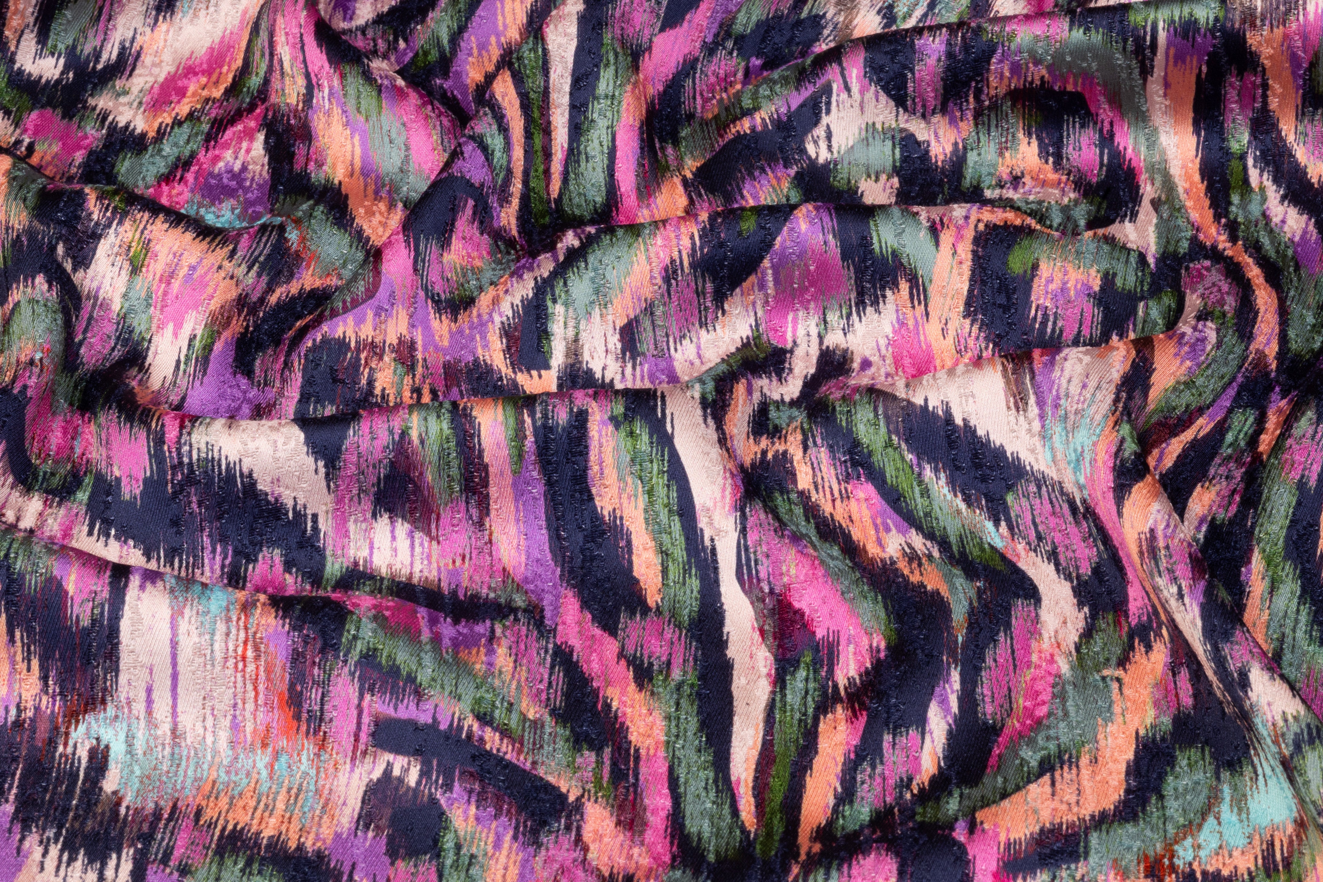 Abstract Printed Italian Viscose Jacquard - Pink / Coral / Navy / Green