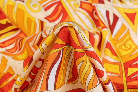 Printed Italian Silk Jacquard - Orange / Yellow