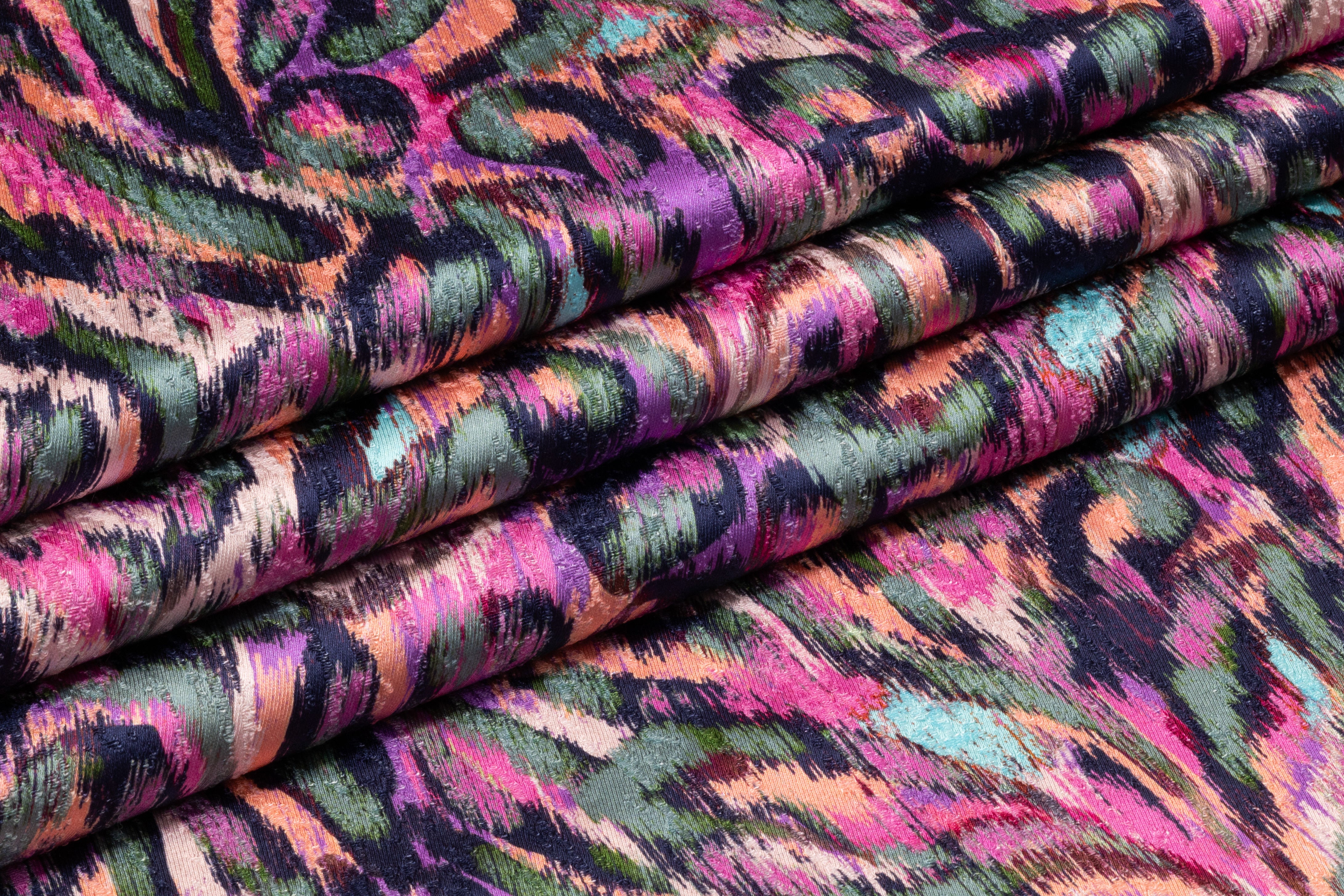 Abstract Printed Italian Viscose Jacquard - Pink / Coral / Navy / Green