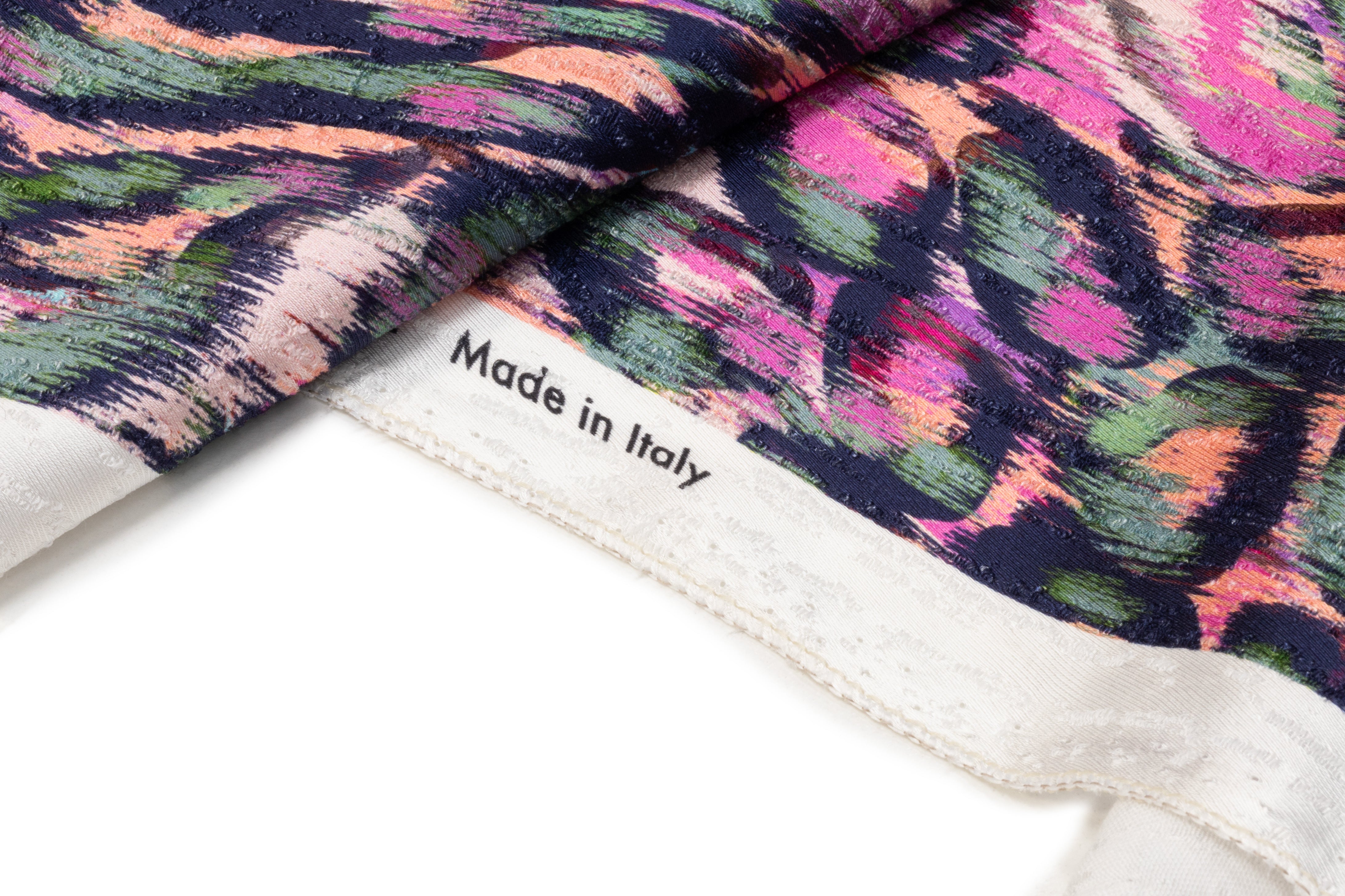 Abstract Printed Italian Viscose Jacquard - Pink / Coral / Navy / Green