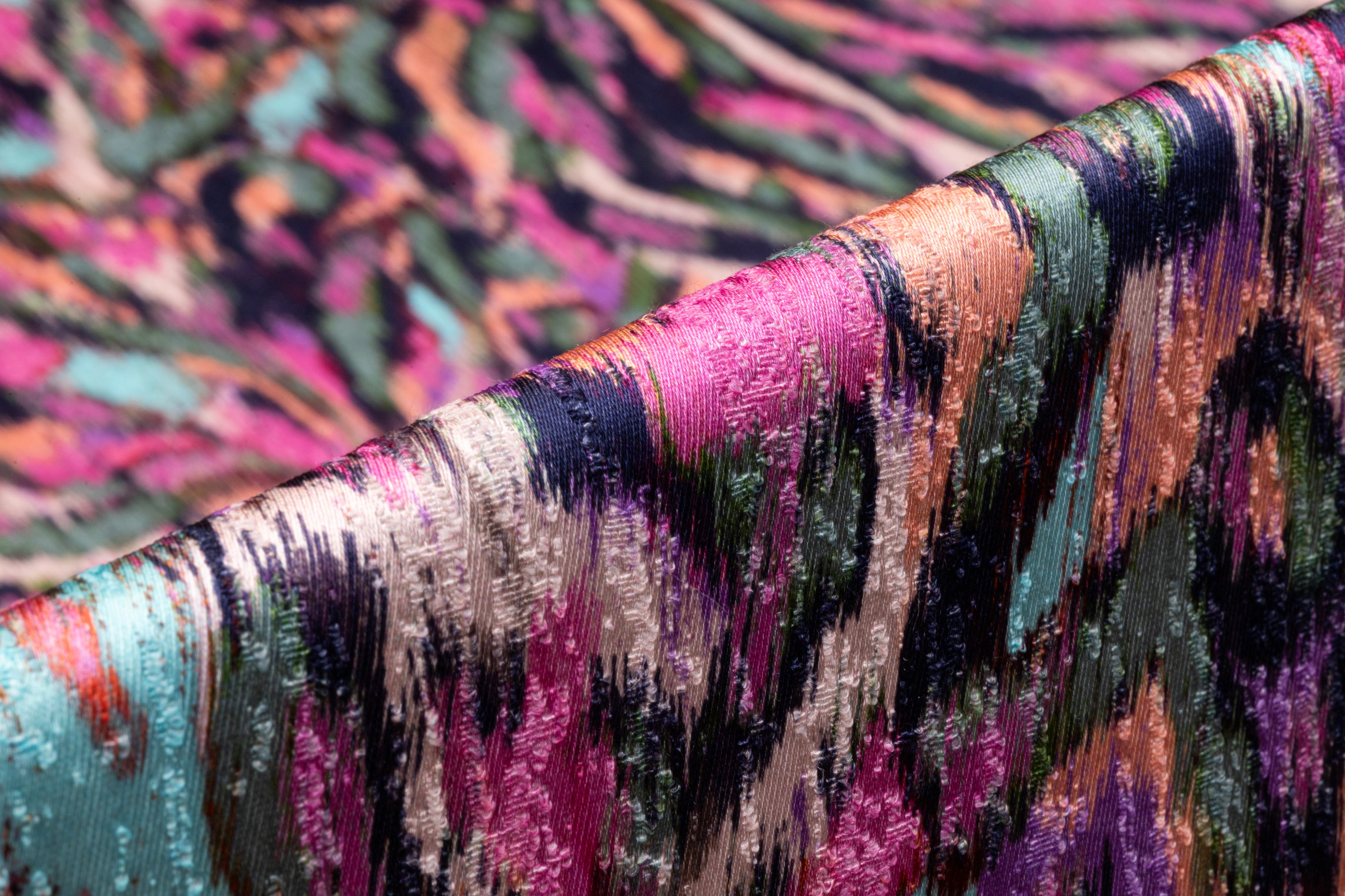 Abstract Printed Italian Viscose Jacquard - Pink / Coral / Navy / Green