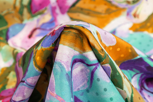 Watercolor Printed Italian Silk Jacquard - Multicolor