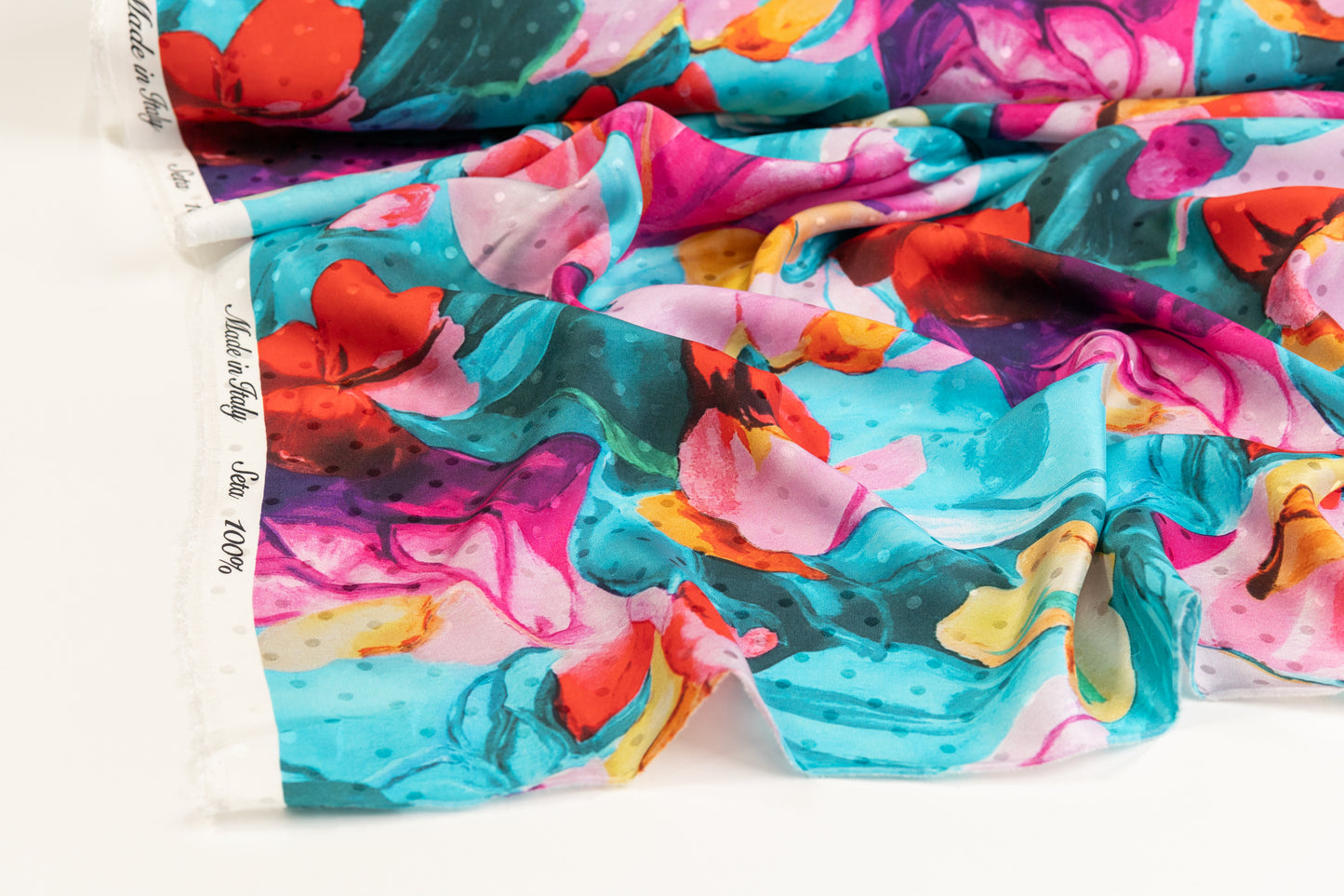 Watercolor Printed Italian Silk Jacquard - Blue