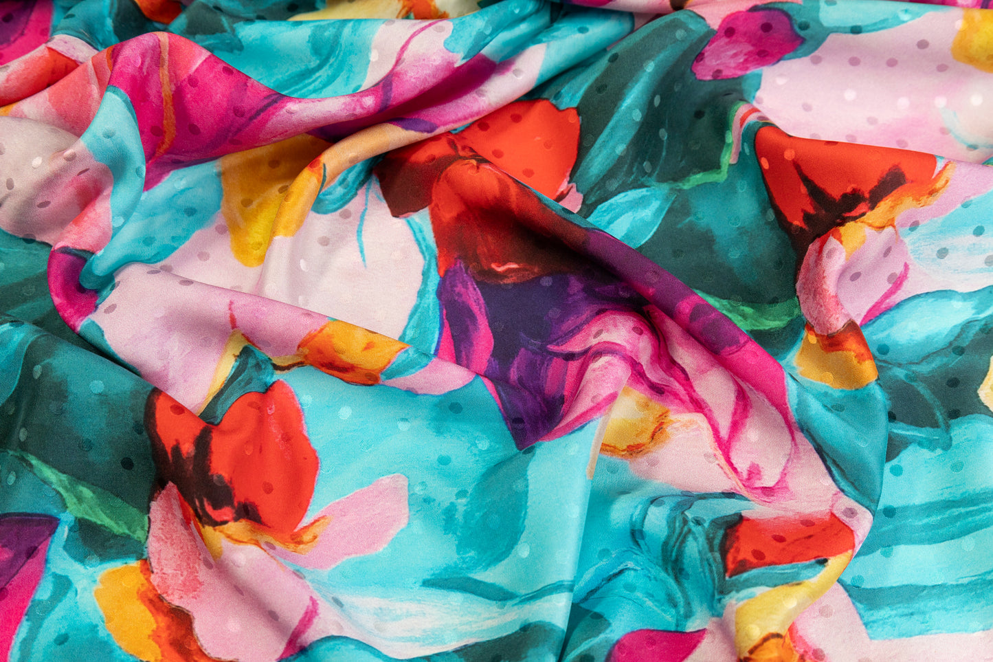 Watercolor Printed Italian Silk Jacquard - Blue