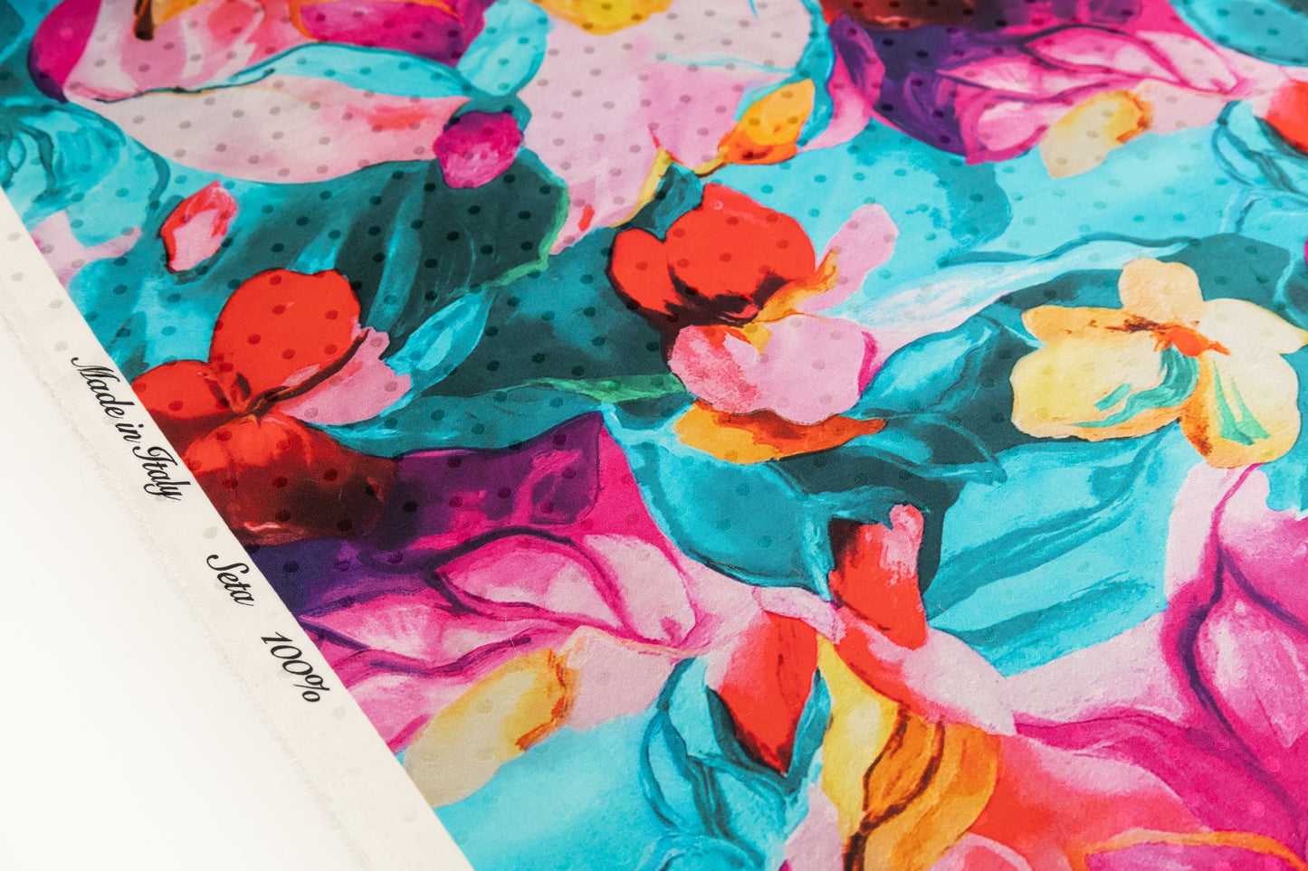 Watercolor Printed Italian Silk Jacquard - Blue