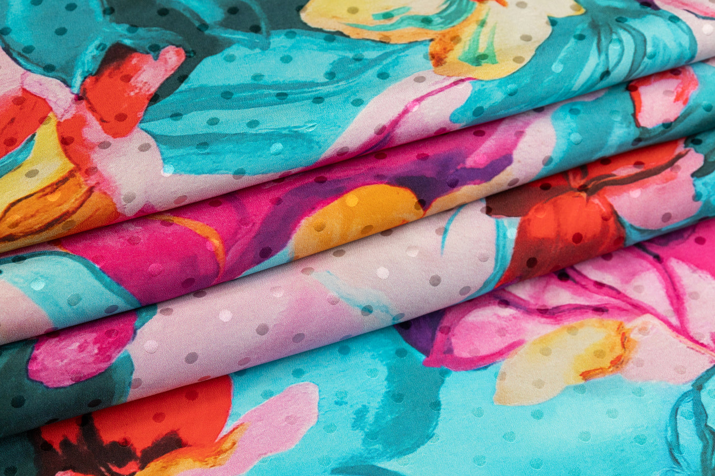 Watercolor Printed Italian Silk Jacquard - Blue