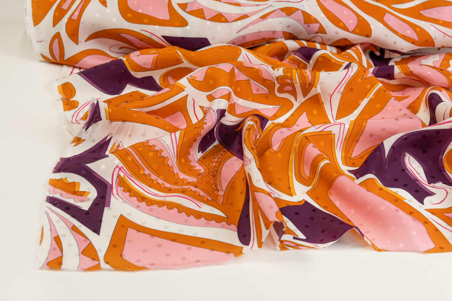 Printed Italian Silk Jacquard - Orange / Purple