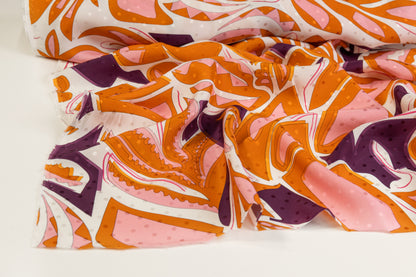 Printed Italian Silk Jacquard - Orange / Purple