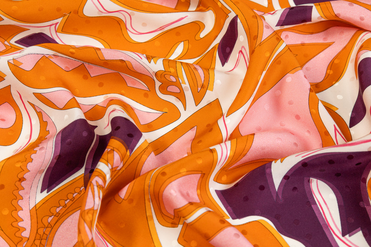 Printed Italian Silk Jacquard - Orange / Purple
