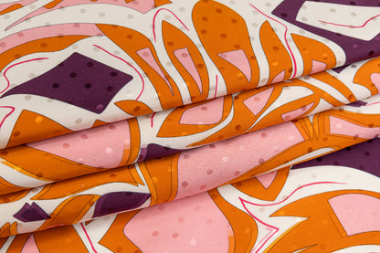 Printed Italian Silk Jacquard - Orange / Purple