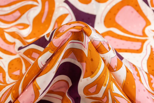 Printed Italian Silk Jacquard - Orange / Purple