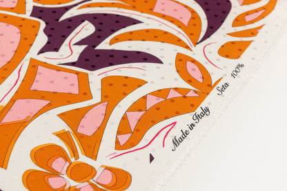 Printed Italian Silk Jacquard - Orange / Purple