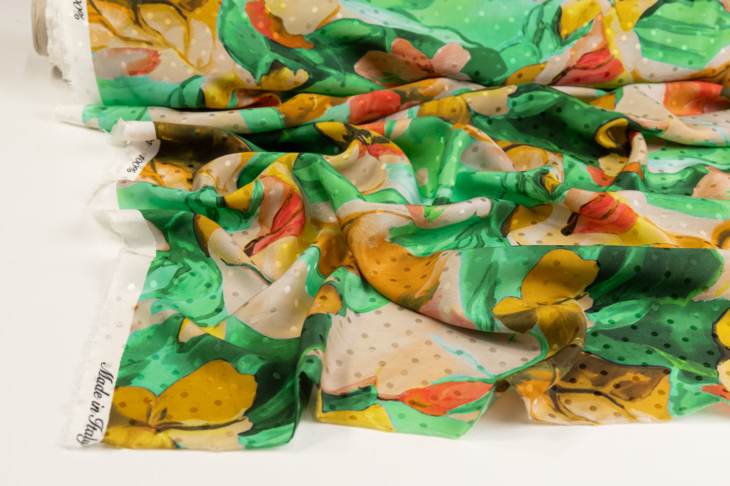 Watercolor Printed Italian Silk Jacquard - Green