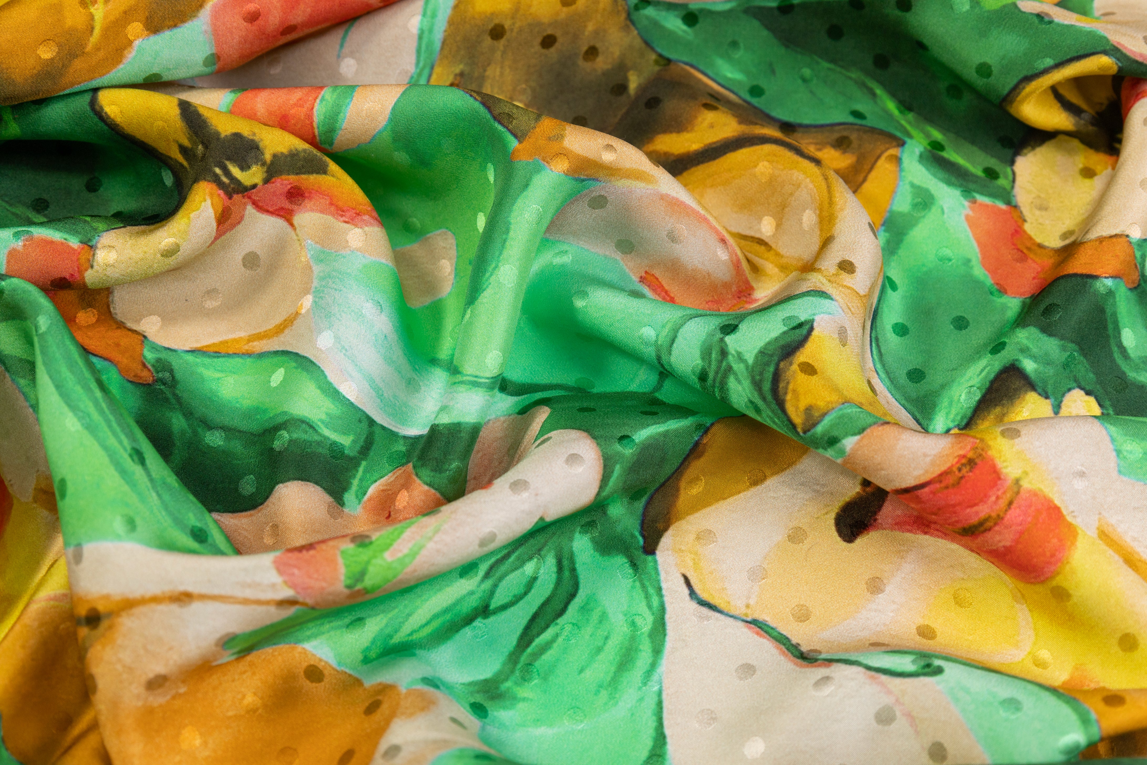 Watercolor Printed Italian Silk Jacquard - Green