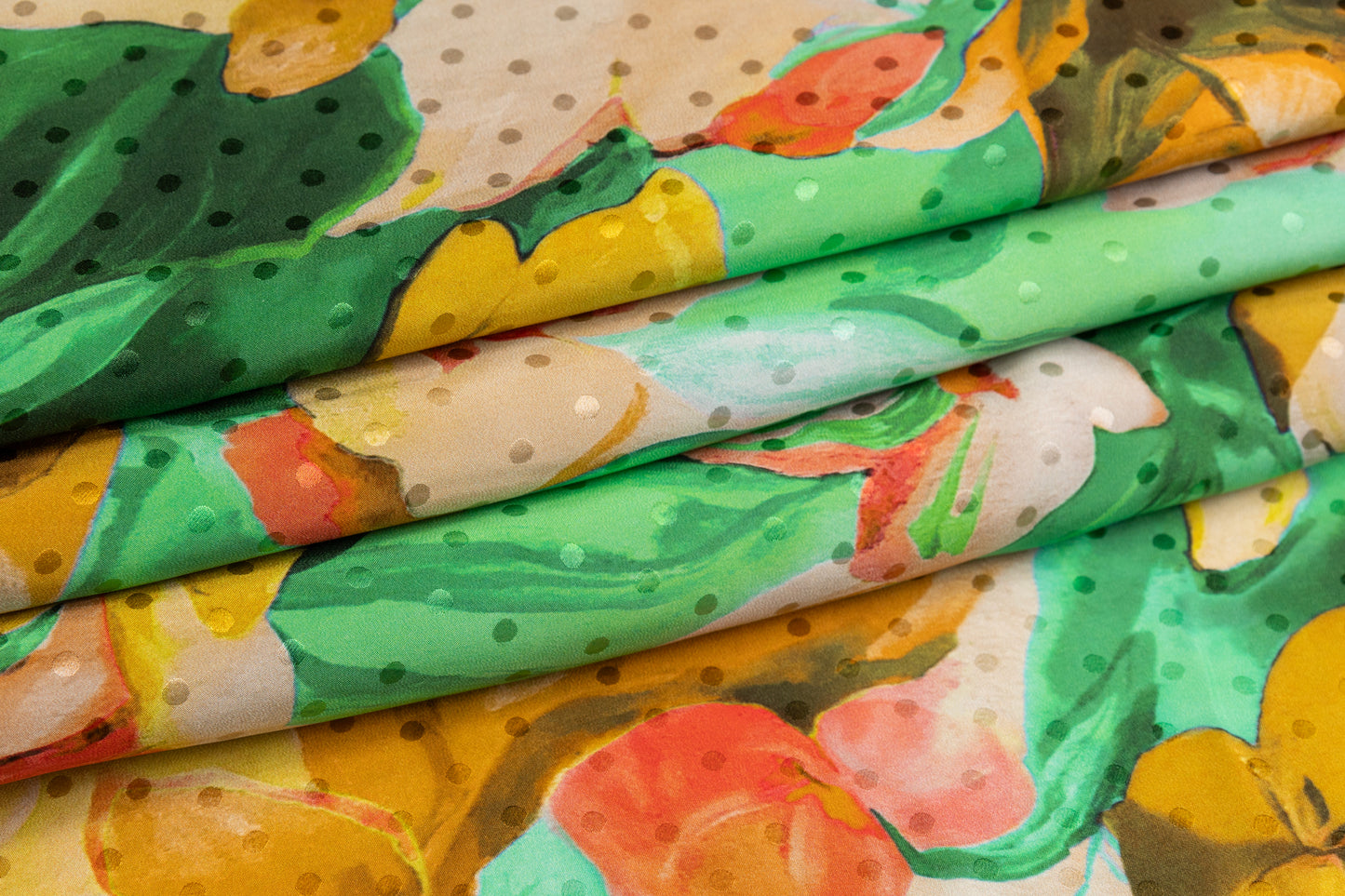 Watercolor Printed Italian Silk Jacquard - Green