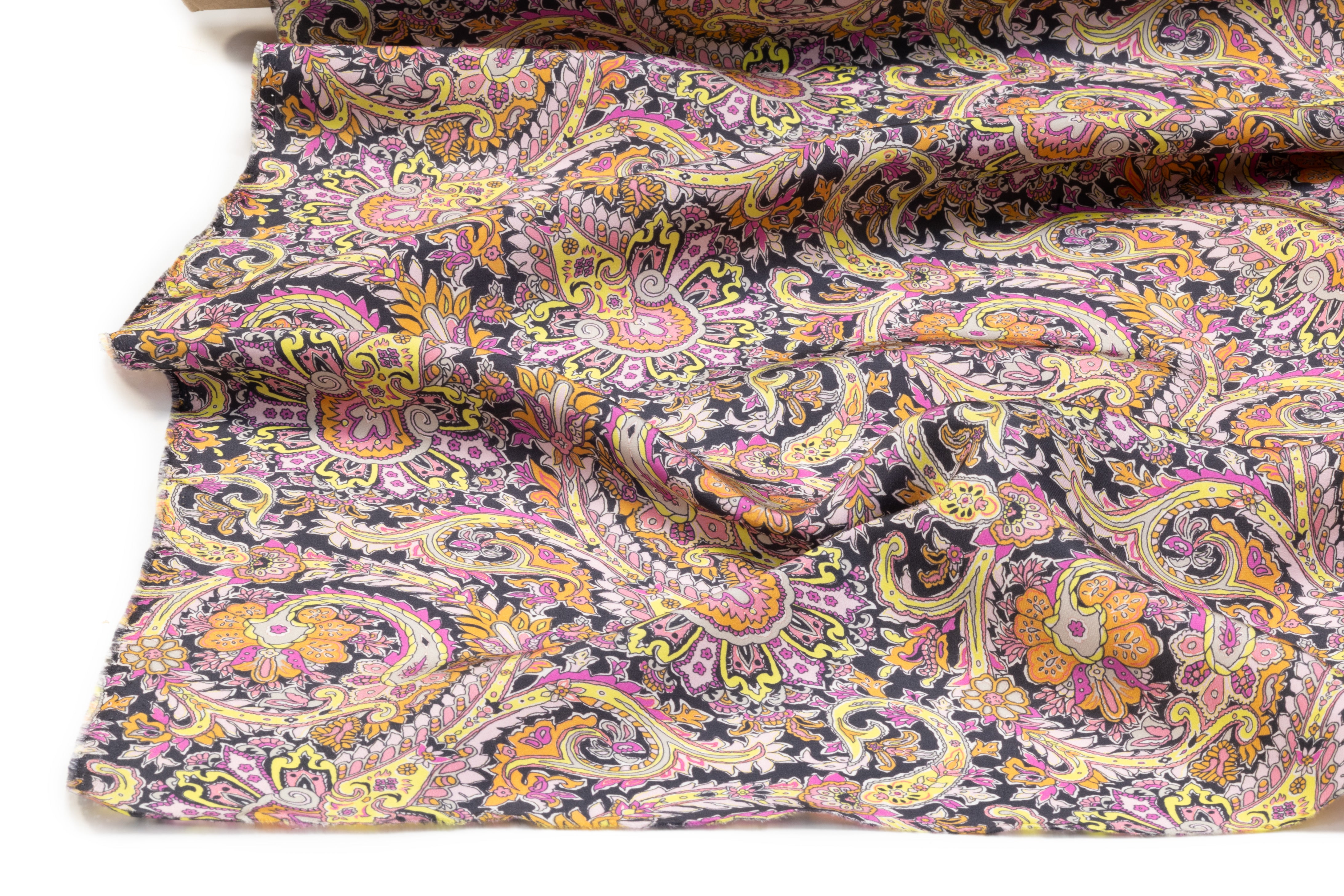 Paisley Printed Italian Silk - Yellow / Orange / Fuchsia