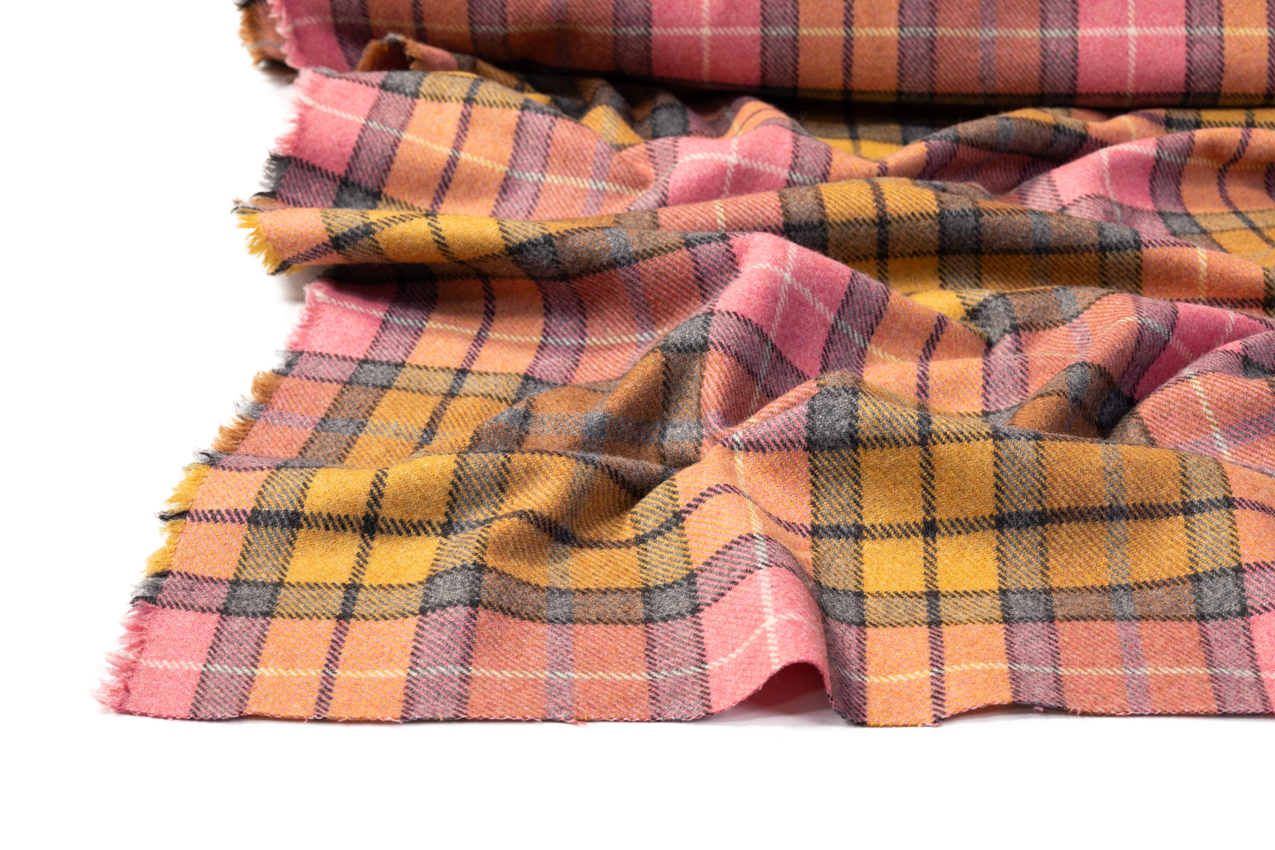 Plaid Italian Wool Blend Coating - Rose / Amber