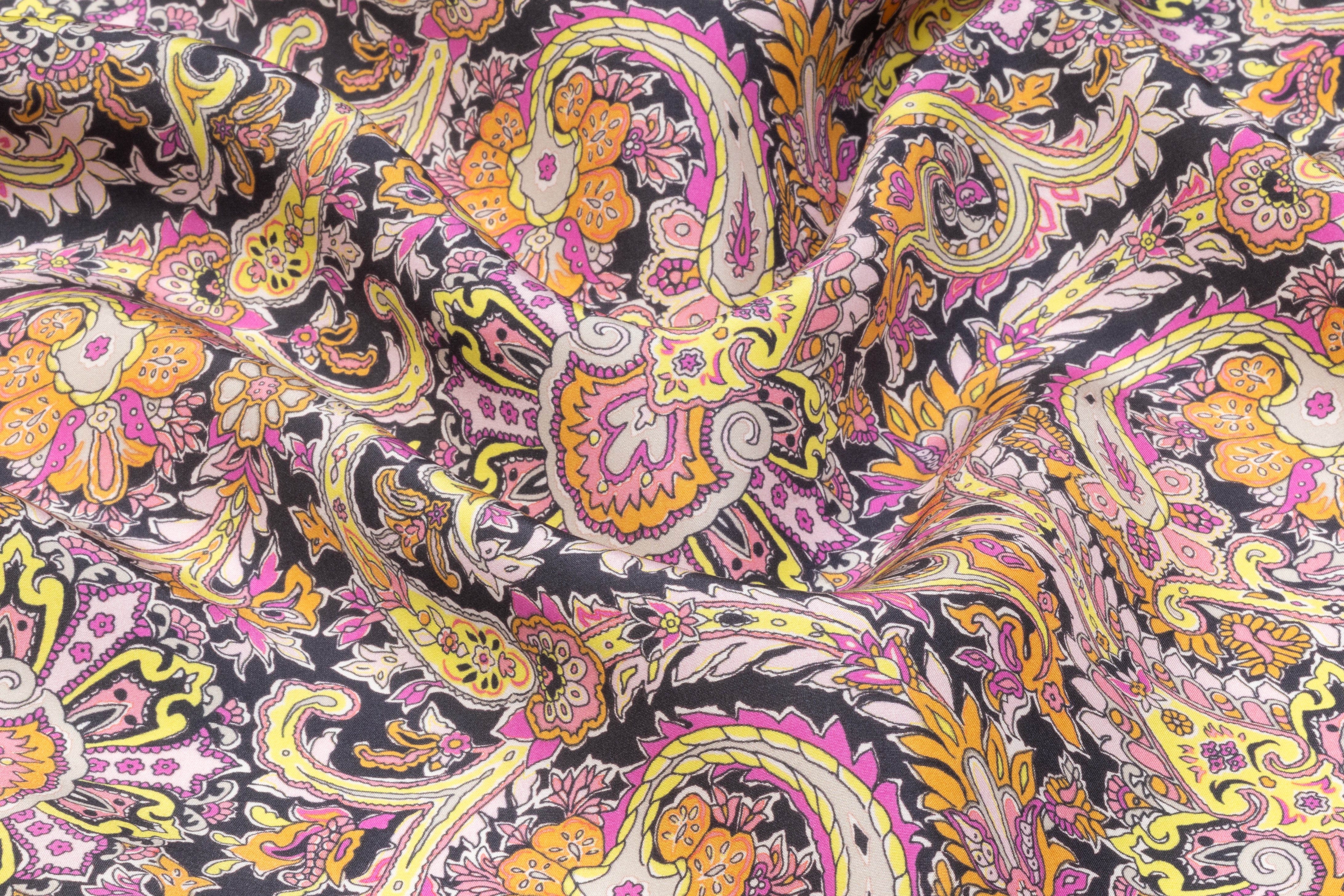Paisley Printed Italian Silk - Yellow / Orange / Fuchsia