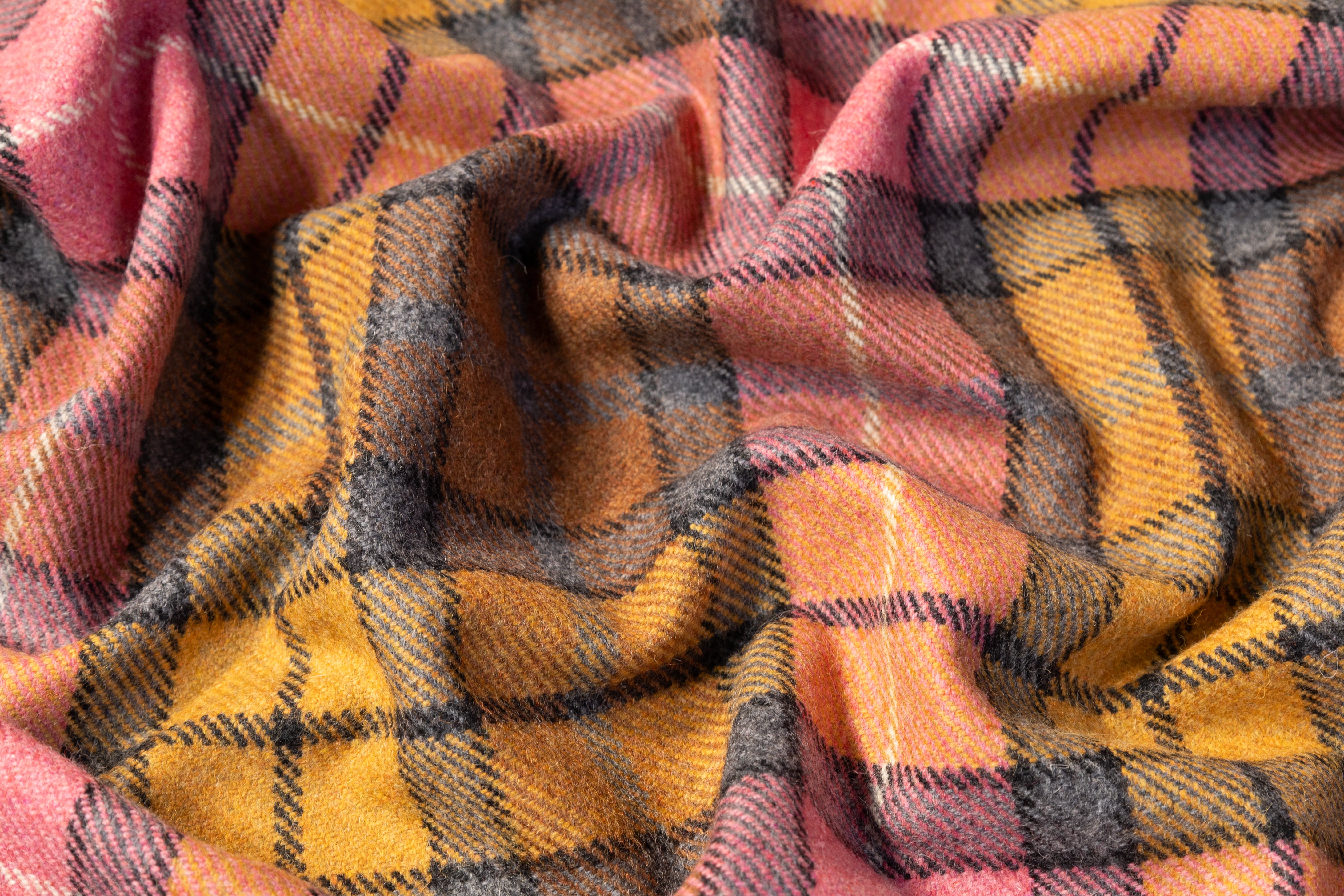 Plaid Italian Wool Blend Coating - Rose / Amber