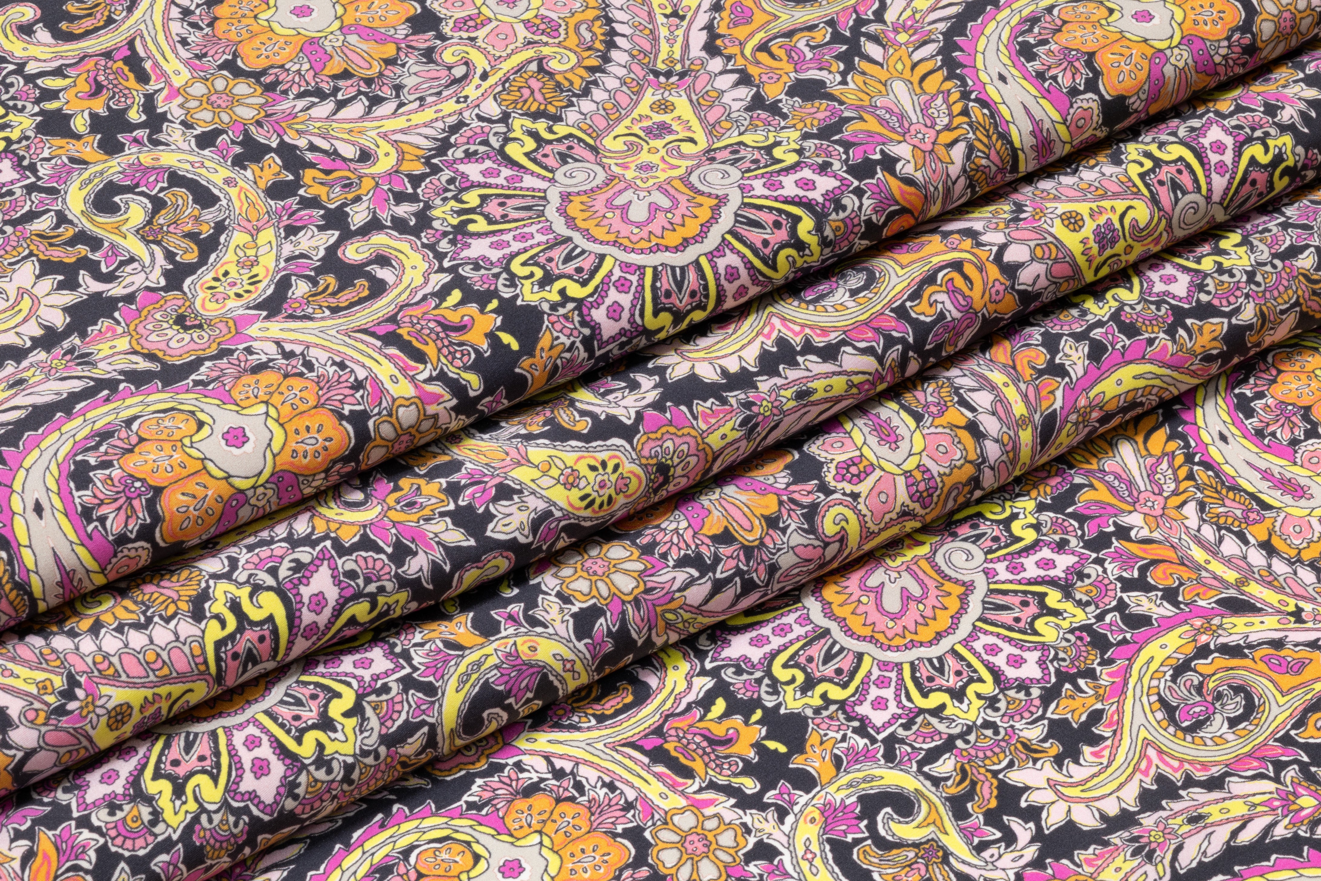 Paisley Printed Italian Silk - Yellow / Orange / Fuchsia