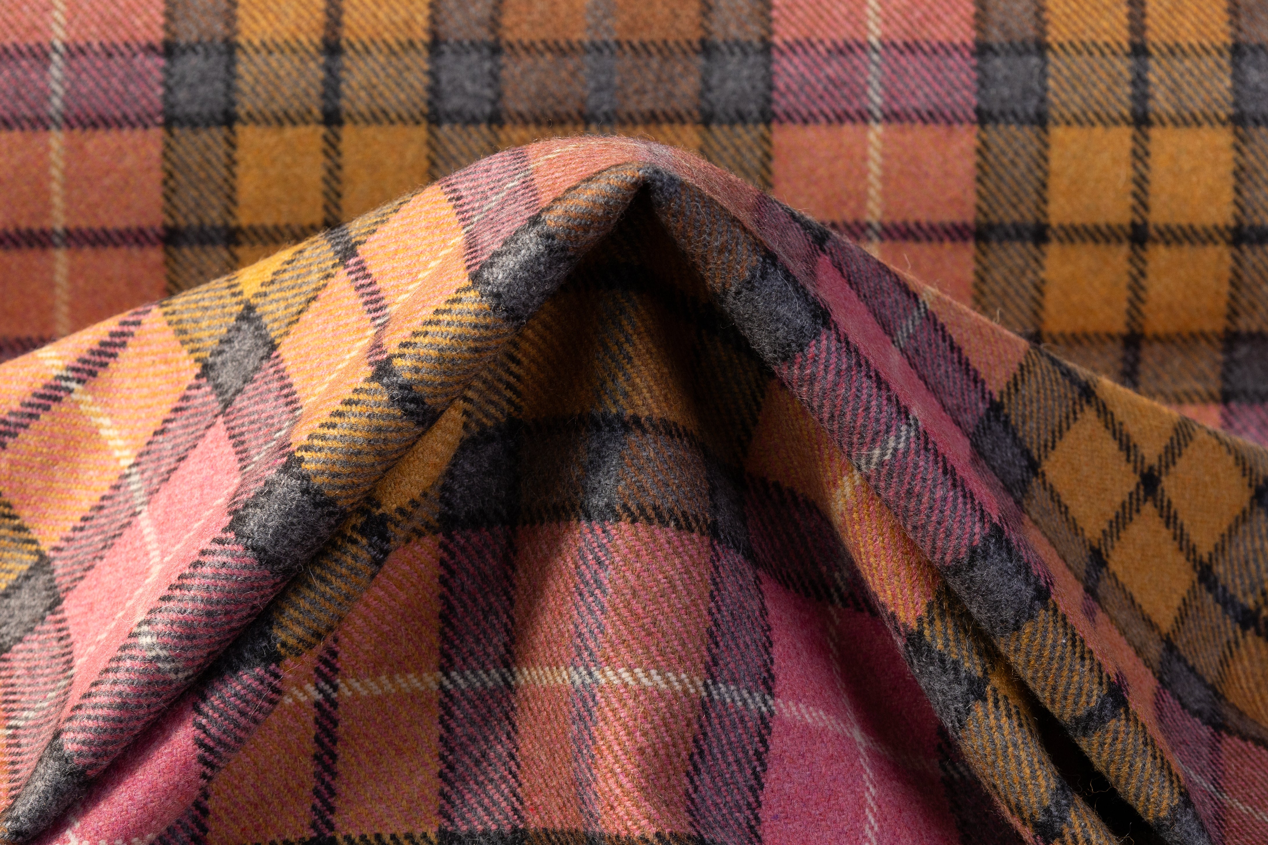 Plaid Italian Wool Blend Coating - Rose / Amber