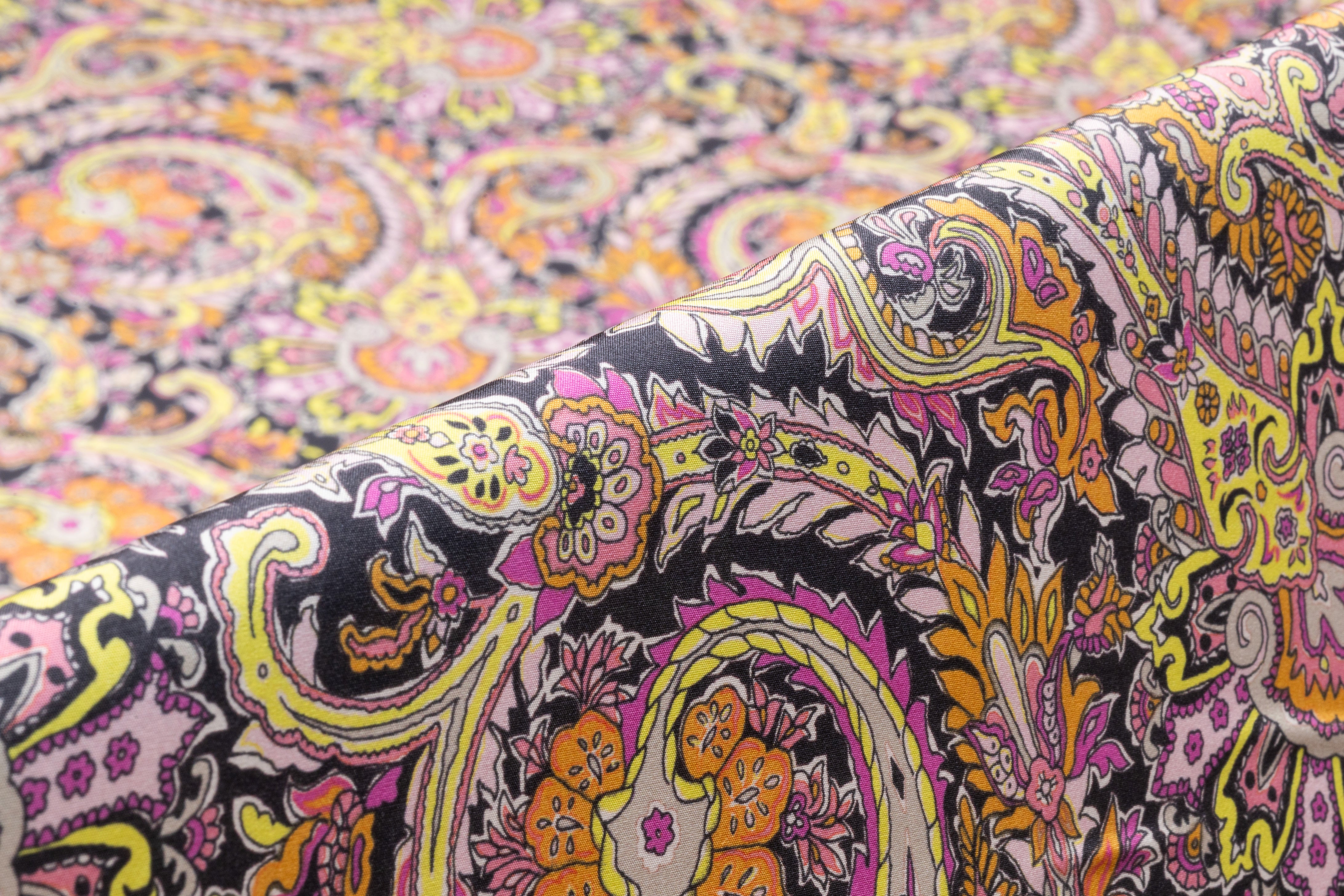 Paisley Printed Italian Silk - Yellow / Orange / Fuchsia