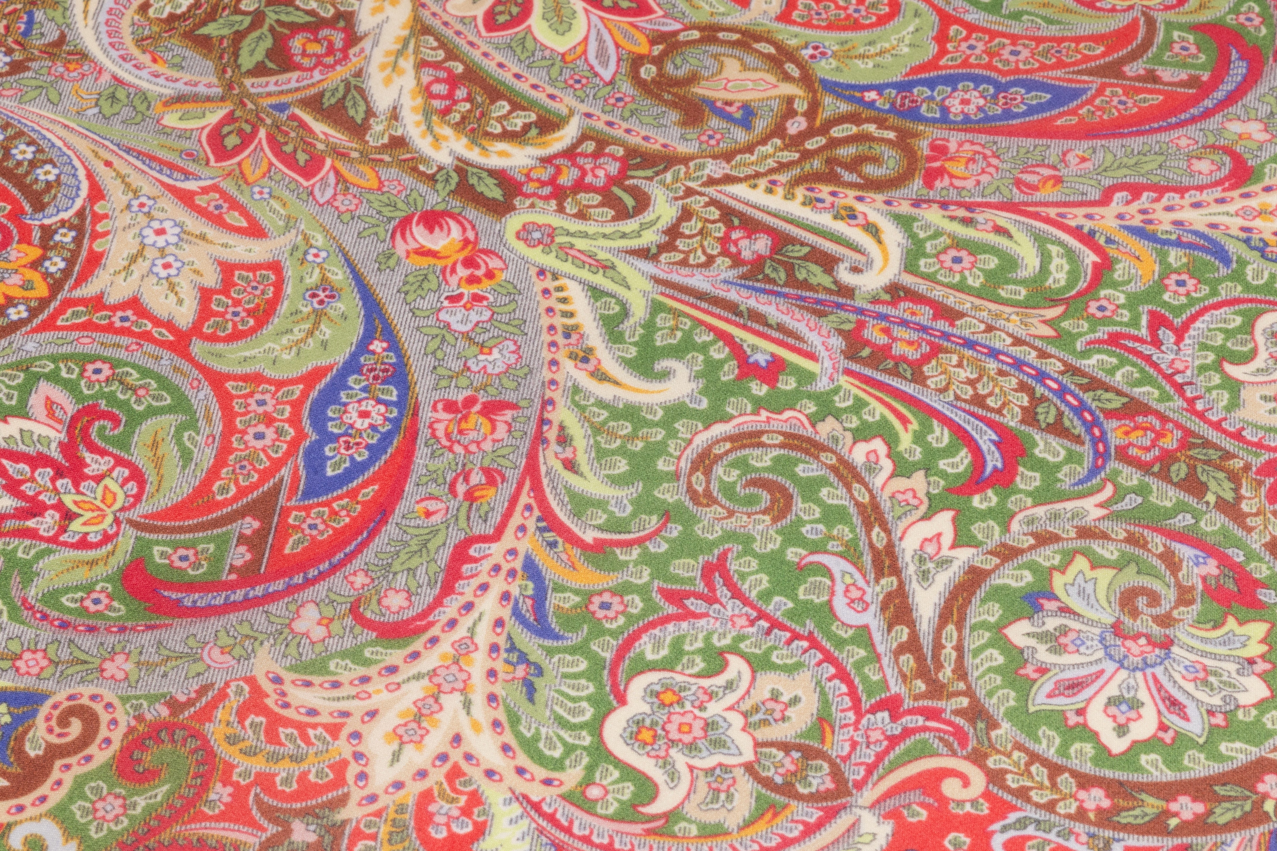 Paisley Italian Satin Organza - Raspberry / Green