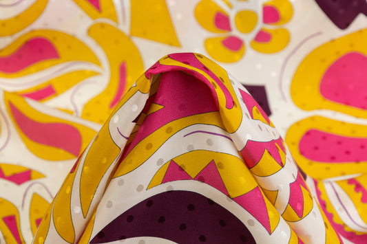 Printed Italian Silk Jacquard - Yellow / Pink