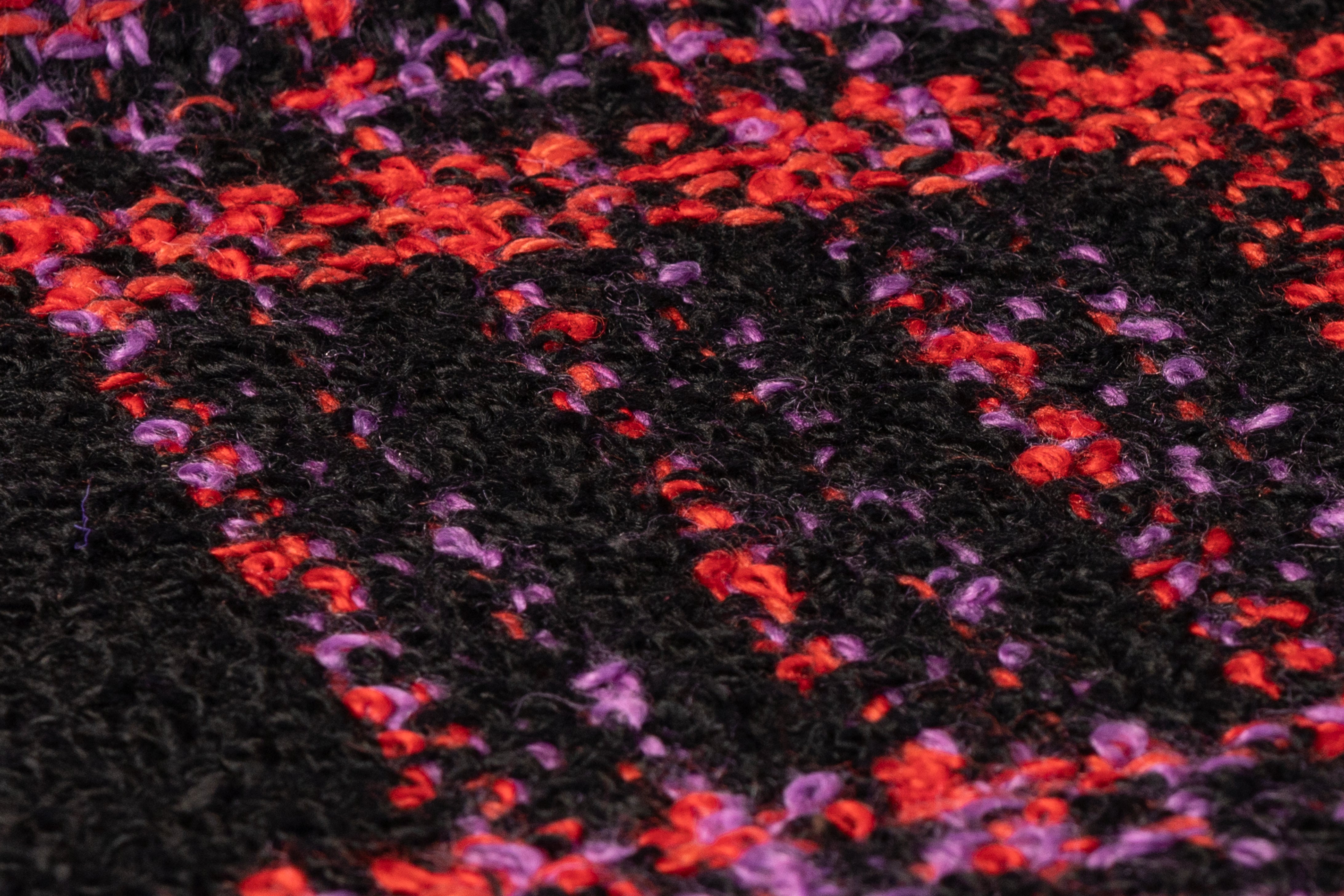 Checked Italian Wool Boucle Coating - Black / Red / Purple