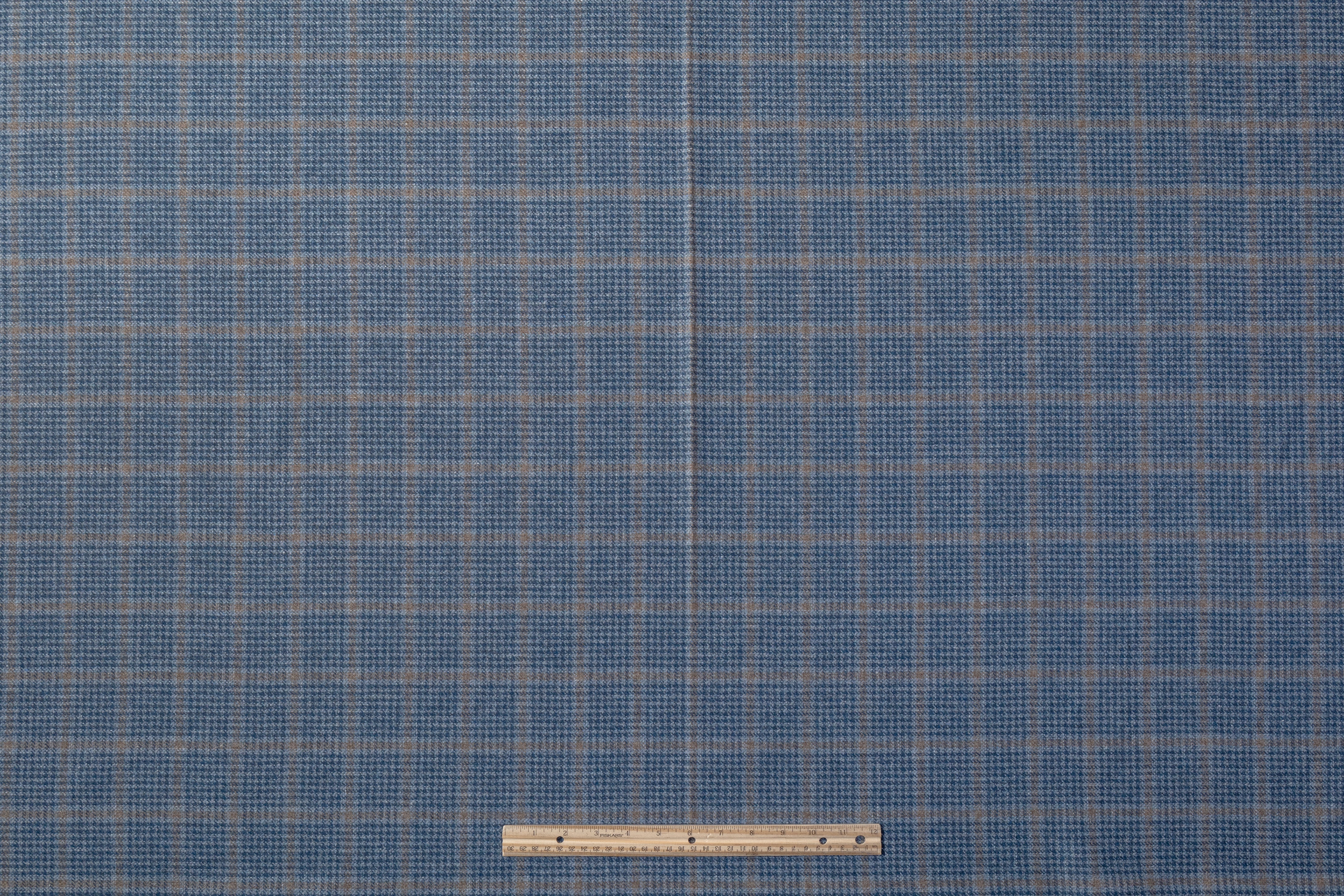 Checked Italian Wool Suiting - Blue / Tan