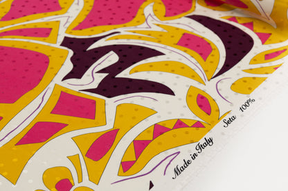 Printed Italian Silk Jacquard - Yellow / Pink